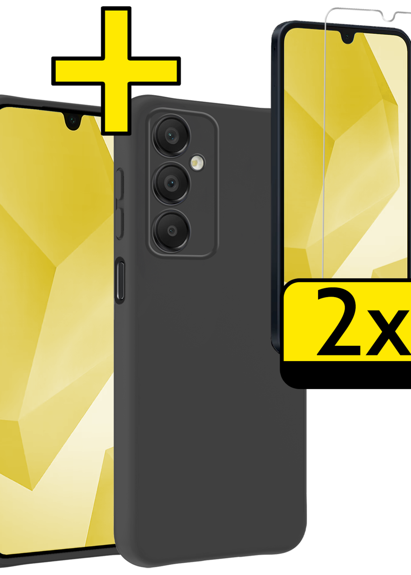 LUQ Hoesje Geschikt voor Samsung A16 Hoesje Siliconen Case Met 2x Screenprotector - Hoes Geschikt voor Samsung Galaxy A16 Hoes Siliconen - Zwart