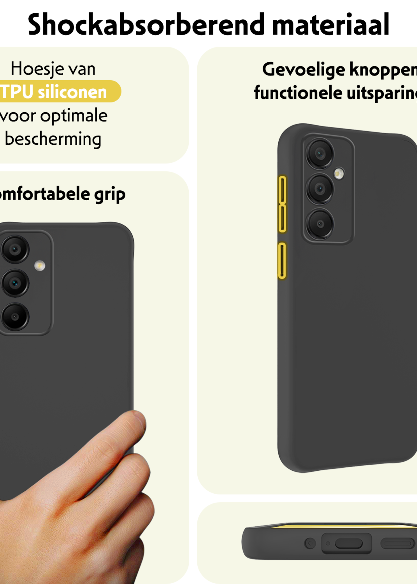 LUQ Hoesje Geschikt voor Samsung A16 Hoesje Siliconen Case Met 2x Screenprotector - Hoes Geschikt voor Samsung Galaxy A16 Hoes Siliconen - Zwart