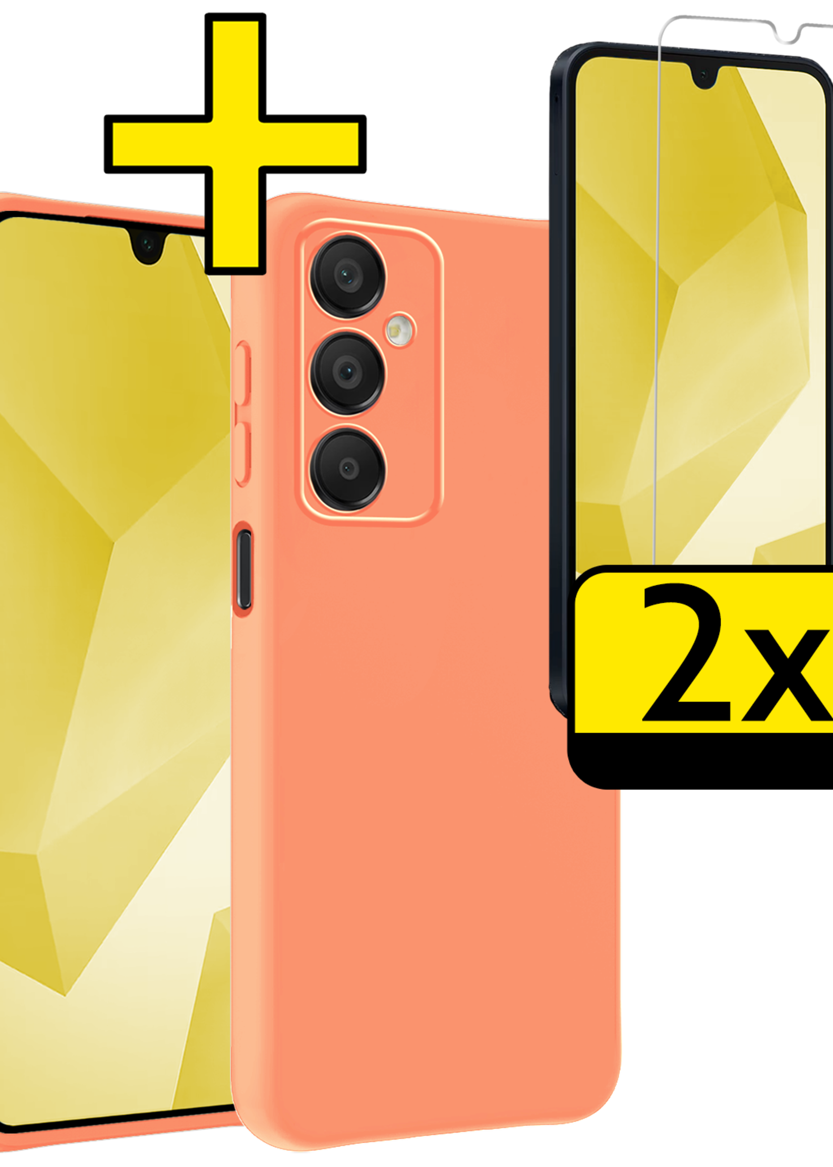 LUQ Hoesje Geschikt voor Samsung A16 Hoesje Siliconen Case Met 2x Screenprotector - Hoes Geschikt voor Samsung Galaxy A16 Hoes Siliconen - Perzik