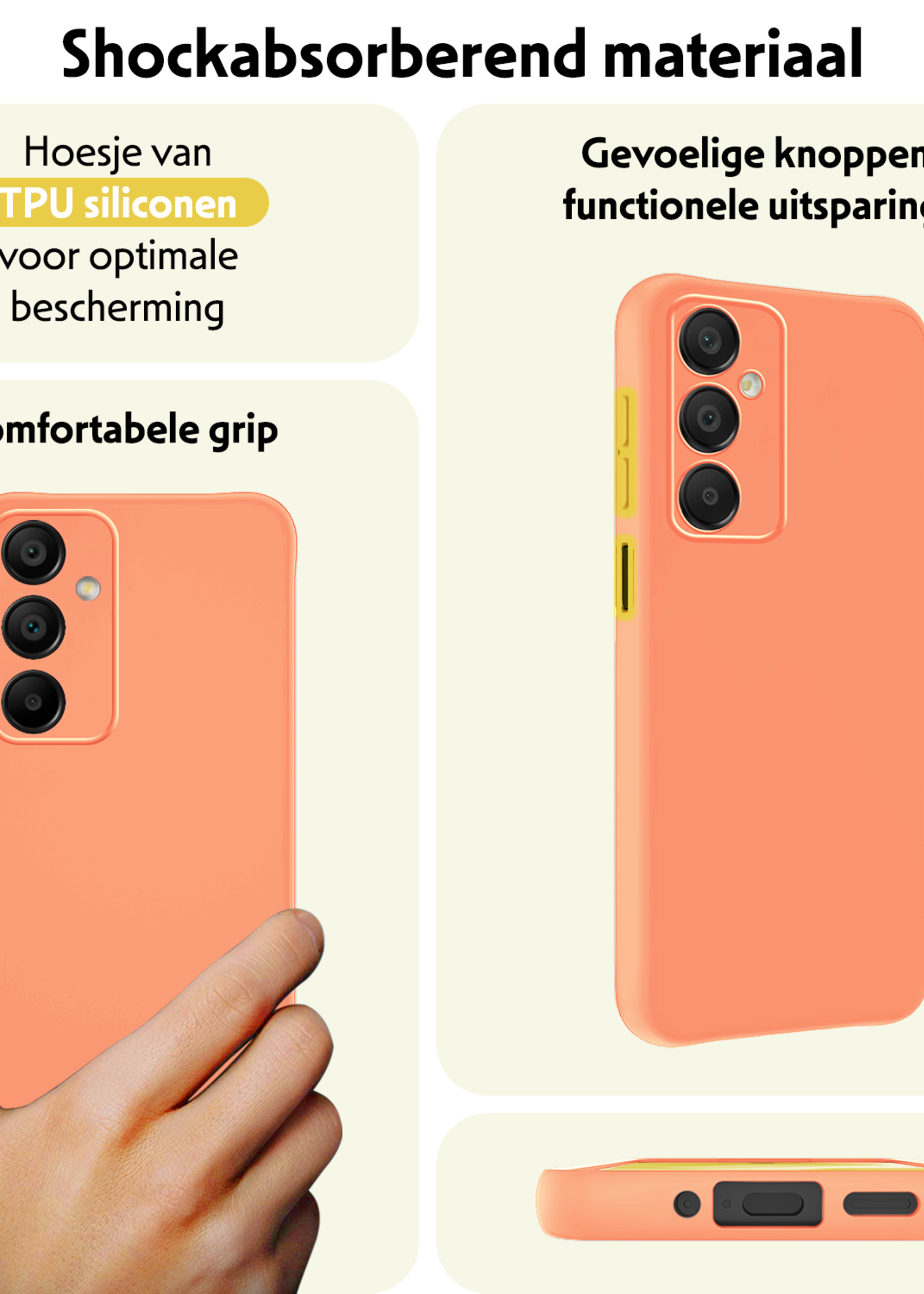 LUQ Hoesje Geschikt voor Samsung A16 Hoesje Siliconen Case Met 2x Screenprotector - Hoes Geschikt voor Samsung Galaxy A16 Hoes Siliconen - Perzik