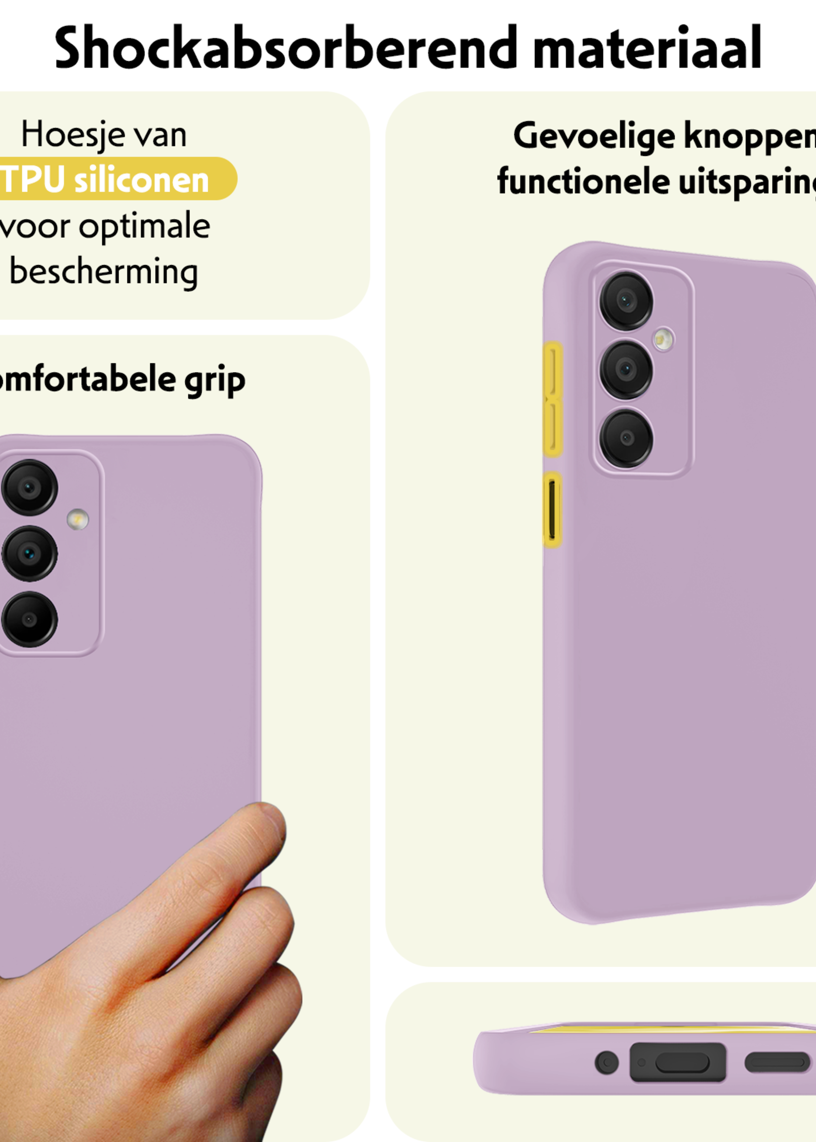 LUQ Hoesje Geschikt voor Samsung A16 Hoesje Siliconen Case Met 2x Screenprotector - Hoes Geschikt voor Samsung Galaxy A16 Hoes Siliconen - Lila