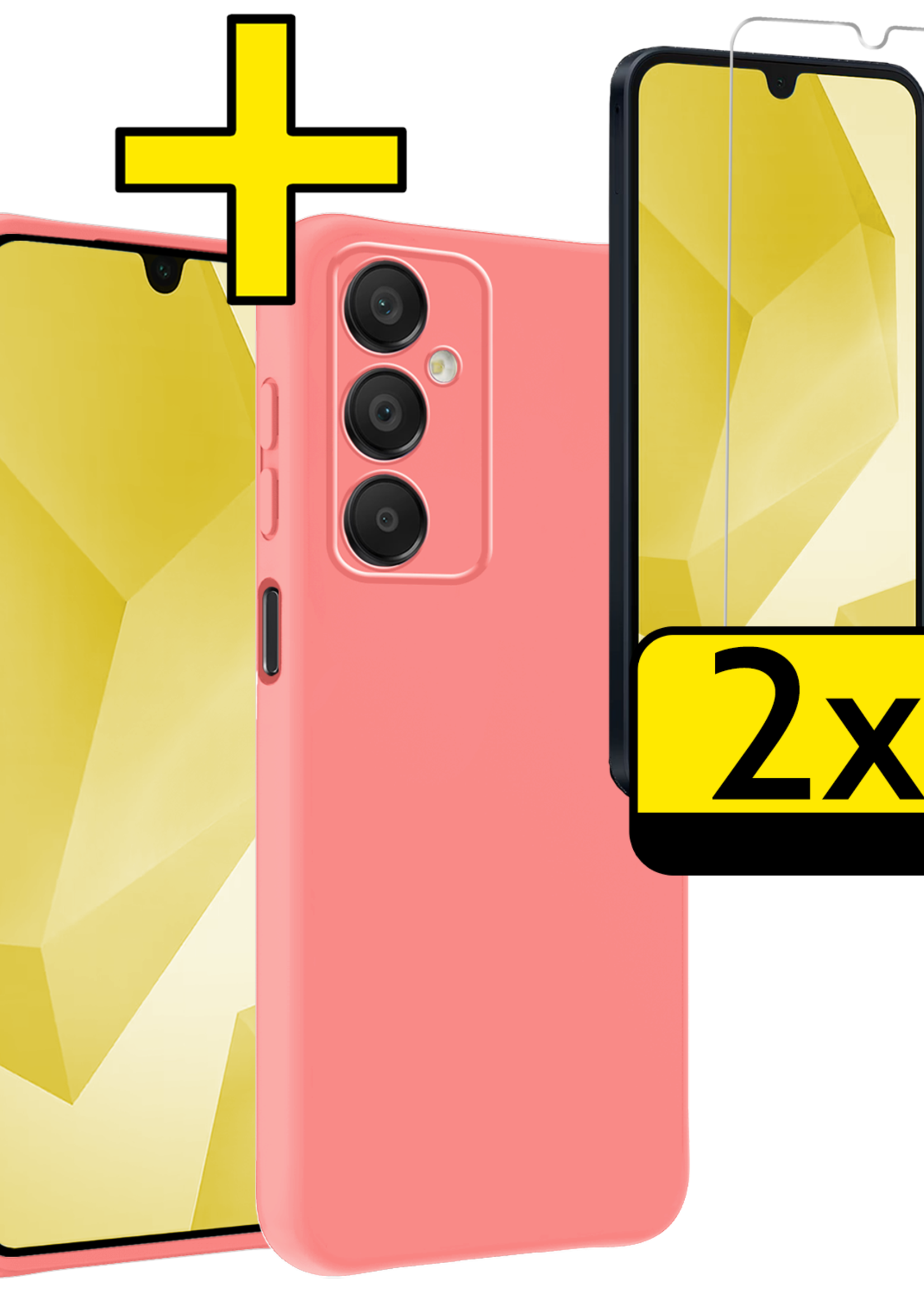 LUQ Hoesje Geschikt voor Samsung A16 Hoesje Siliconen Case Met 2x Screenprotector - Hoes Geschikt voor Samsung Galaxy A16 Hoes Siliconen - Lichtroze