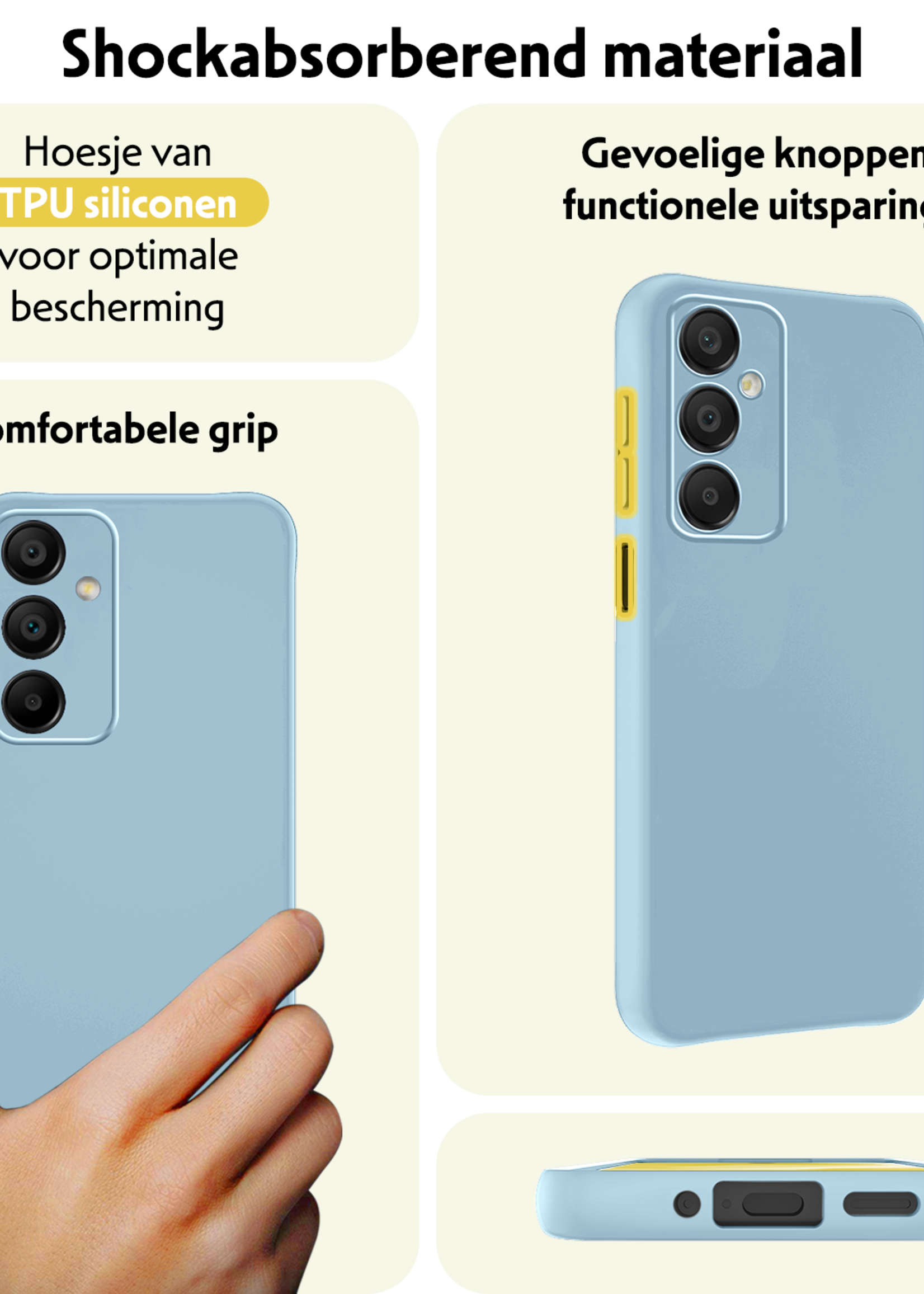 LUQ Hoesje Geschikt voor Samsung A16 Hoesje Siliconen Case Met 2x Screenprotector - Hoes Geschikt voor Samsung Galaxy A16 Hoes Siliconen - Lichtblauw