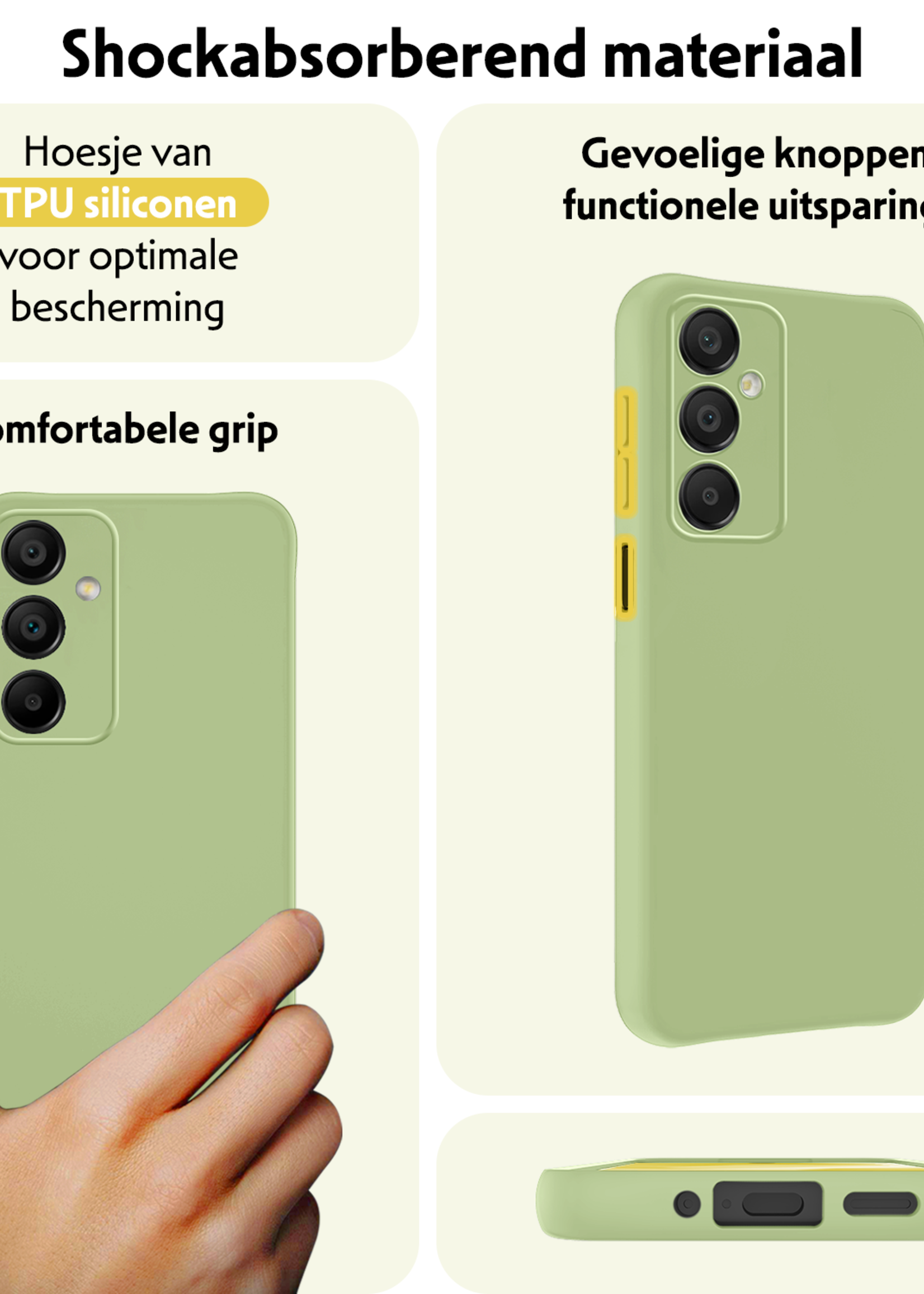 LUQ Hoesje Geschikt voor Samsung A16 Hoesje Siliconen Case Met 2x Screenprotector - Hoes Geschikt voor Samsung Galaxy A16 Hoes Siliconen - Groen