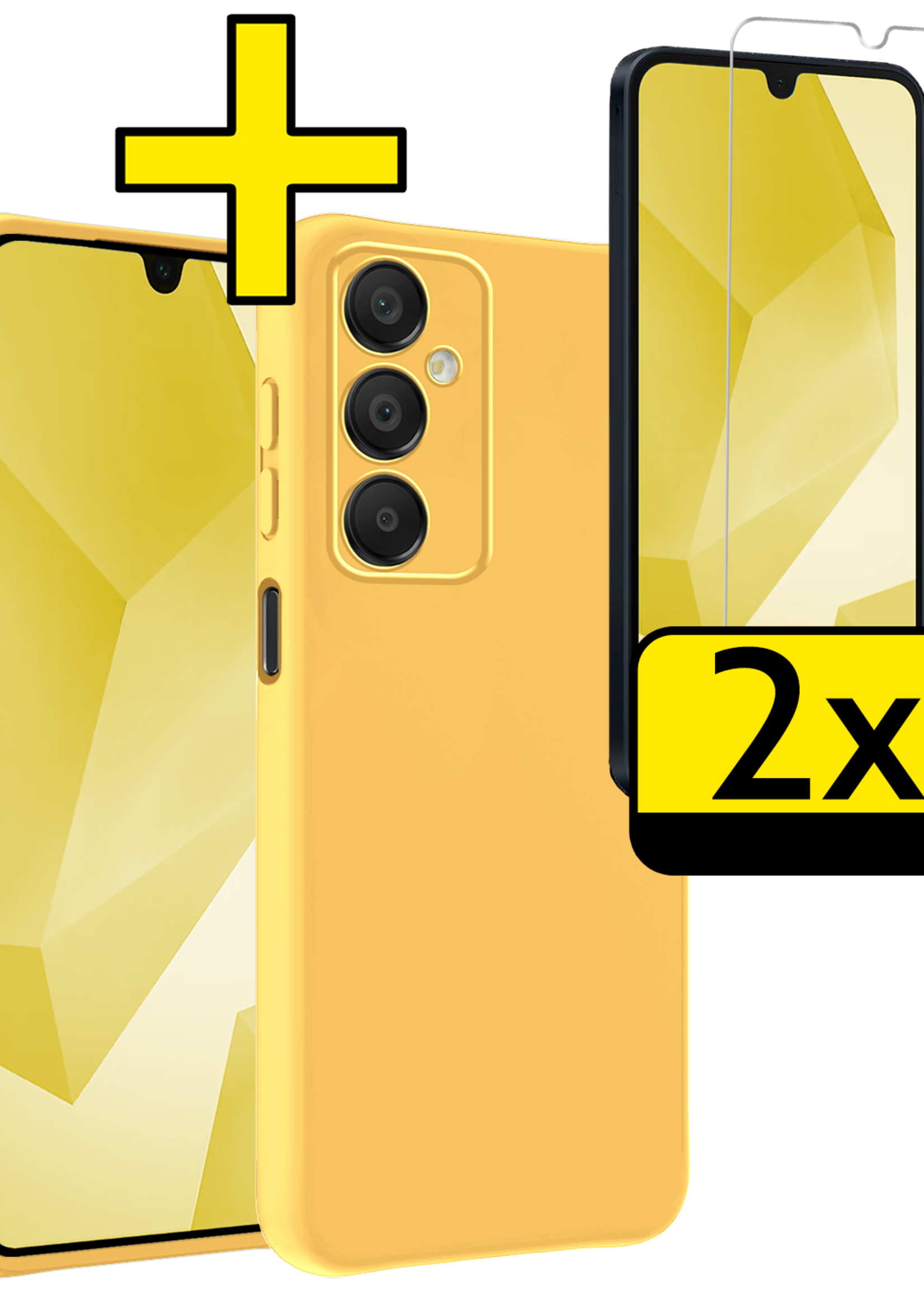LUQ Hoesje Geschikt voor Samsung A16 Hoesje Siliconen Case Met 2x Screenprotector - Hoes Geschikt voor Samsung Galaxy A16 Hoes Siliconen - Geel