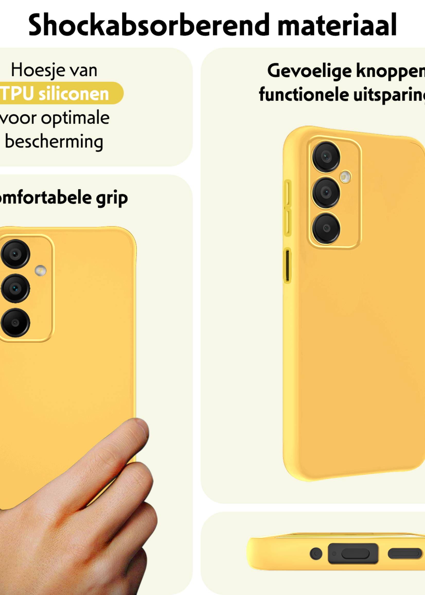 LUQ Hoesje Geschikt voor Samsung A16 Hoesje Siliconen Case Met 2x Screenprotector - Hoes Geschikt voor Samsung Galaxy A16 Hoes Siliconen - Geel