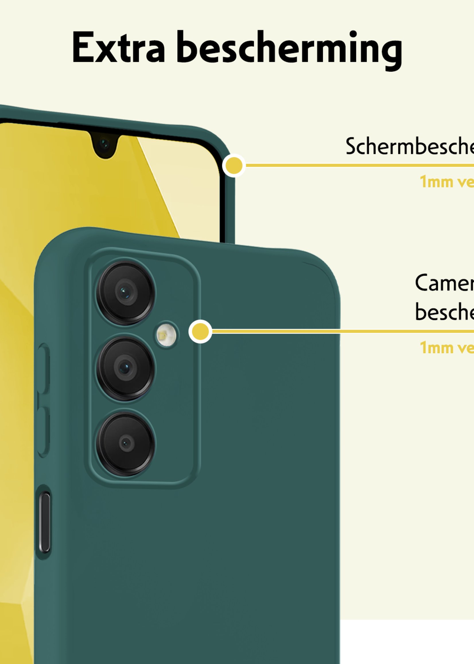 LUQ Hoesje Geschikt voor Samsung A16 Hoesje Siliconen Case Met 2x Screenprotector - Hoes Geschikt voor Samsung Galaxy A16 Hoes Siliconen - Donkergroen
