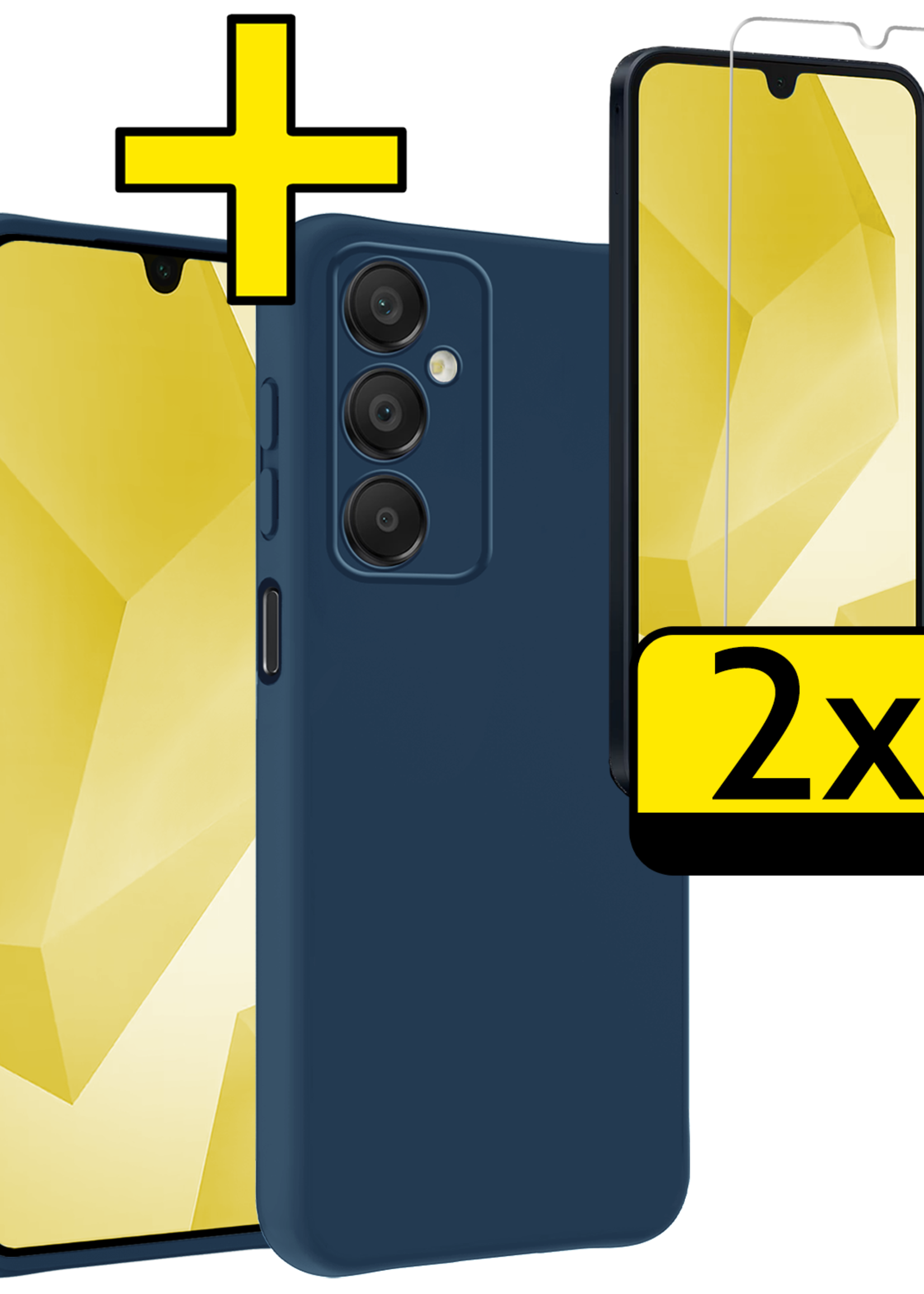 LUQ Hoesje Geschikt voor Samsung A16 Hoesje Siliconen Case Met 2x Screenprotector - Hoes Geschikt voor Samsung Galaxy A16 Hoes Siliconen - Donkerblauw