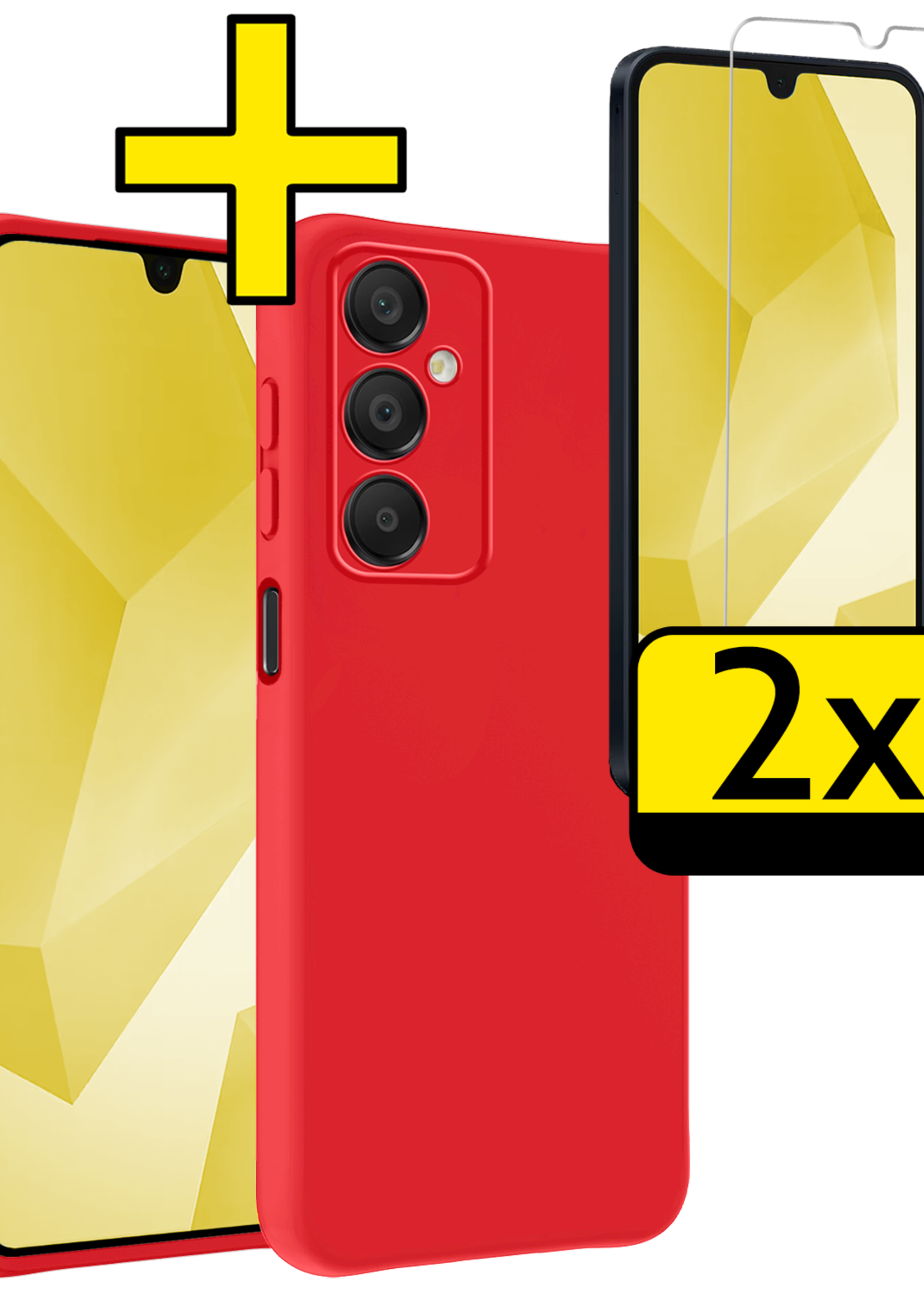 LUQ Hoesje Geschikt voor Samsung A16 Hoesje Siliconen Case Met 2x Screenprotector - Hoes Geschikt voor Samsung Galaxy A16 Hoes Siliconen - Rood