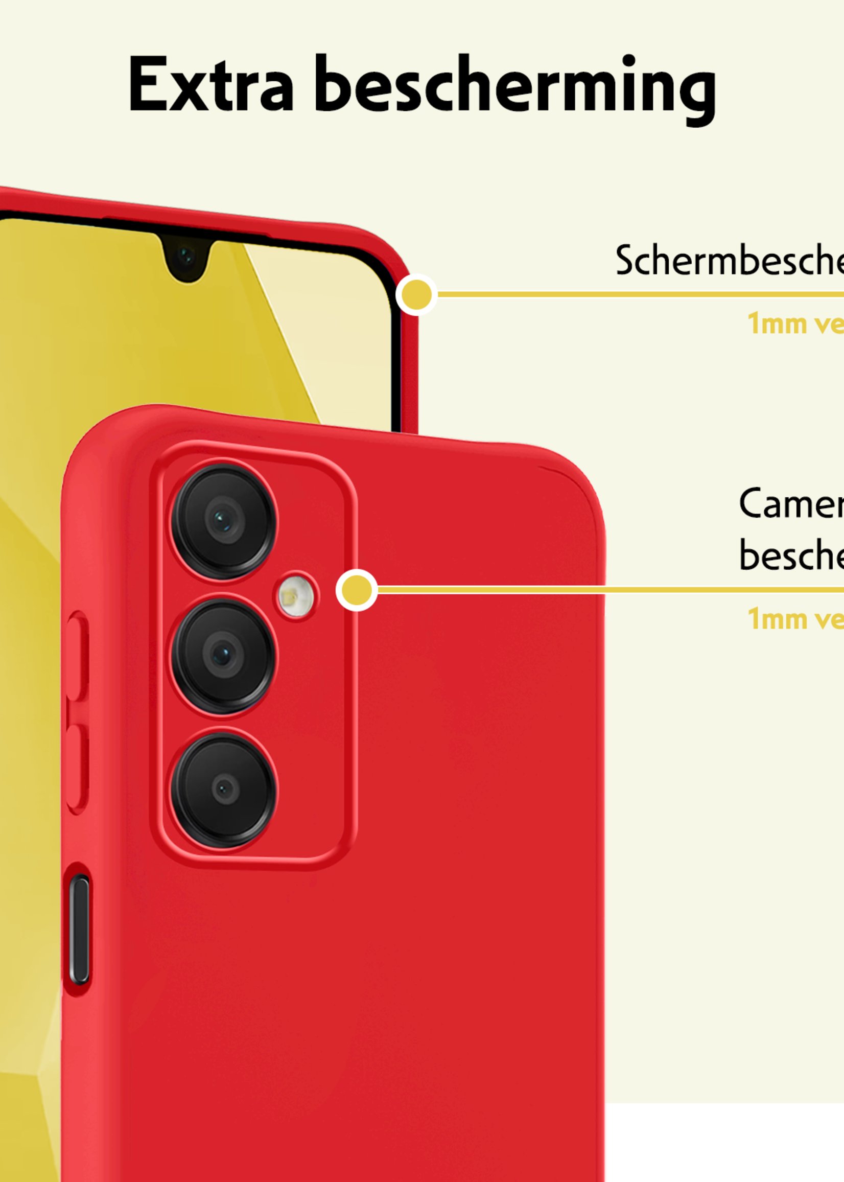 LUQ Hoesje Geschikt voor Samsung A16 Hoesje Siliconen Case Met 2x Screenprotector - Hoes Geschikt voor Samsung Galaxy A16 Hoes Siliconen - Rood
