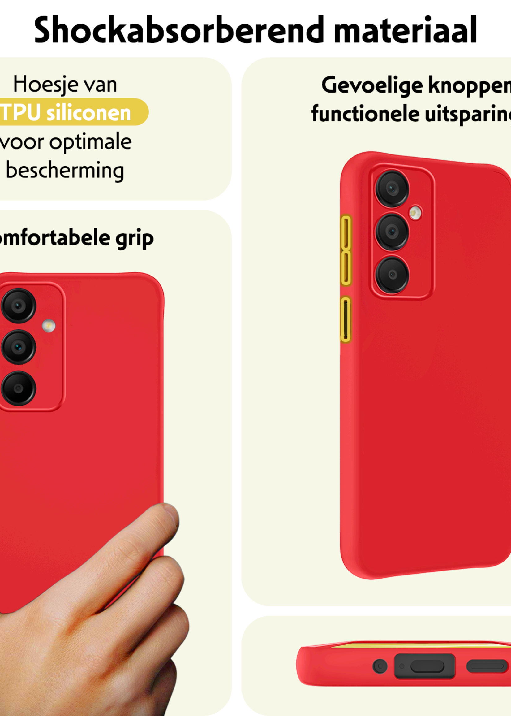 LUQ Hoesje Geschikt voor Samsung A16 Hoesje Siliconen Case Met Screenprotector - Hoes Geschikt voor Samsung Galaxy A16 Hoes Siliconen - Rood