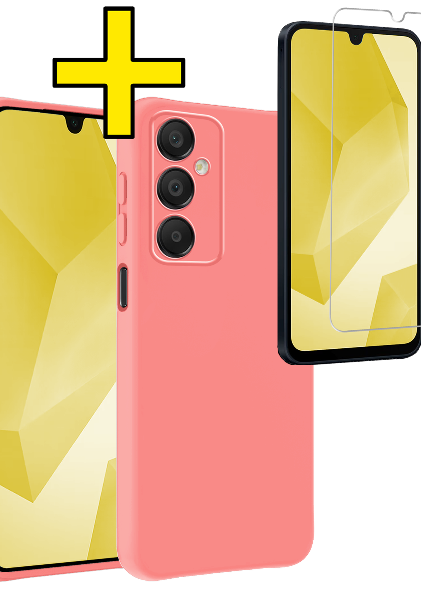 LUQ Hoesje Geschikt voor Samsung A16 Hoesje Siliconen Case Met Screenprotector - Hoes Geschikt voor Samsung Galaxy A16 Hoes Siliconen - Lichtroze