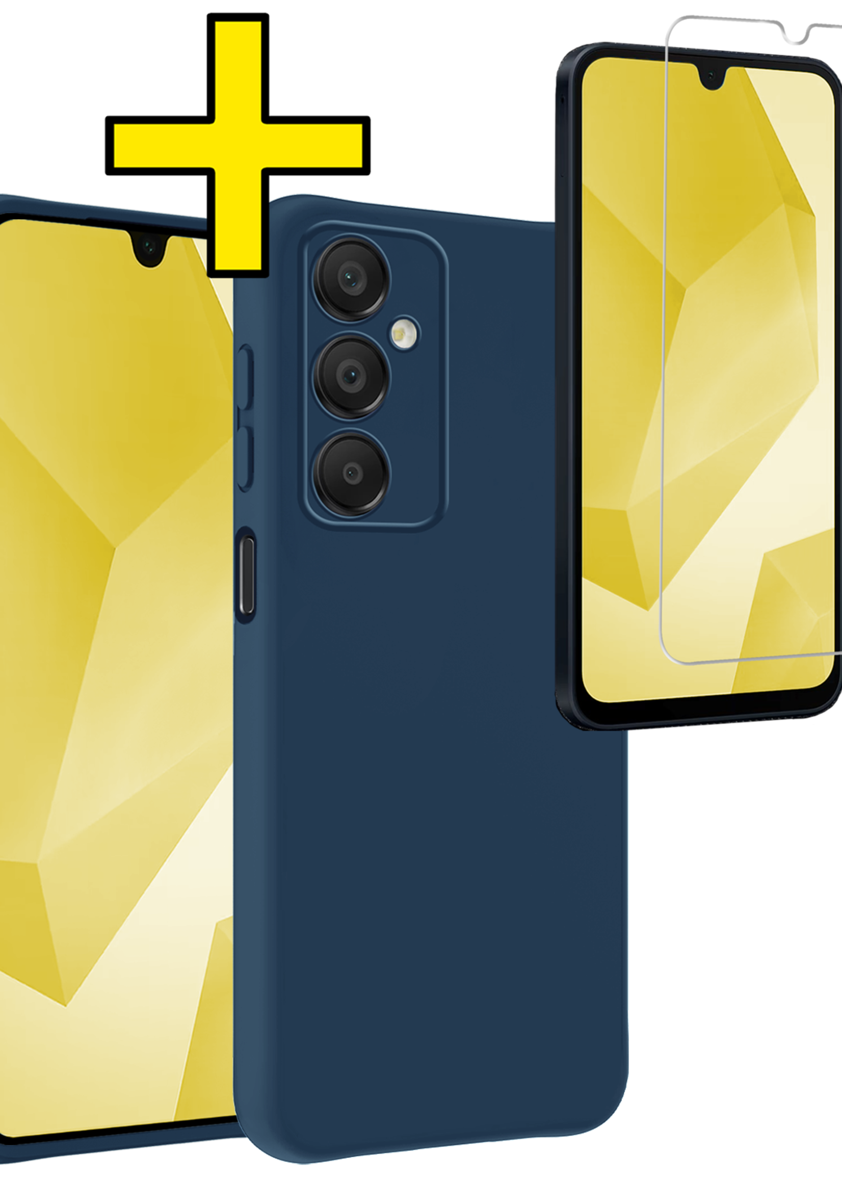 LUQ Hoesje Geschikt voor Samsung A16 Hoesje Siliconen Case Met Screenprotector - Hoes Geschikt voor Samsung Galaxy A16 Hoes Siliconen - Donkerblauw