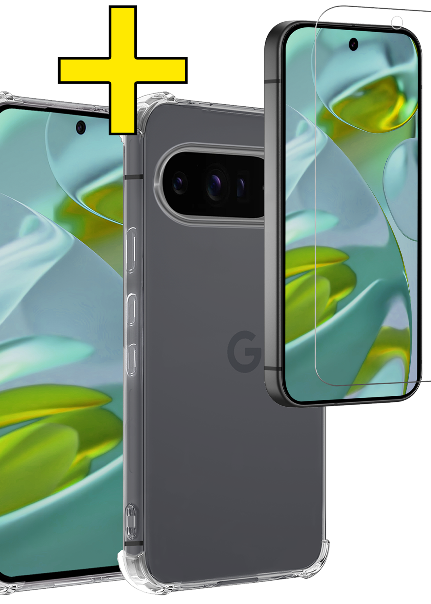 LUQ Hoesje Geschikt voor Google Pixel 9 Pro XL Hoesje Siliconen Shock Proof Case Hoes Met Screenprotector - Hoes Geschikt voor Google Pixel 9 Pro XL Hoes Cover Case Shockproof - Transparant