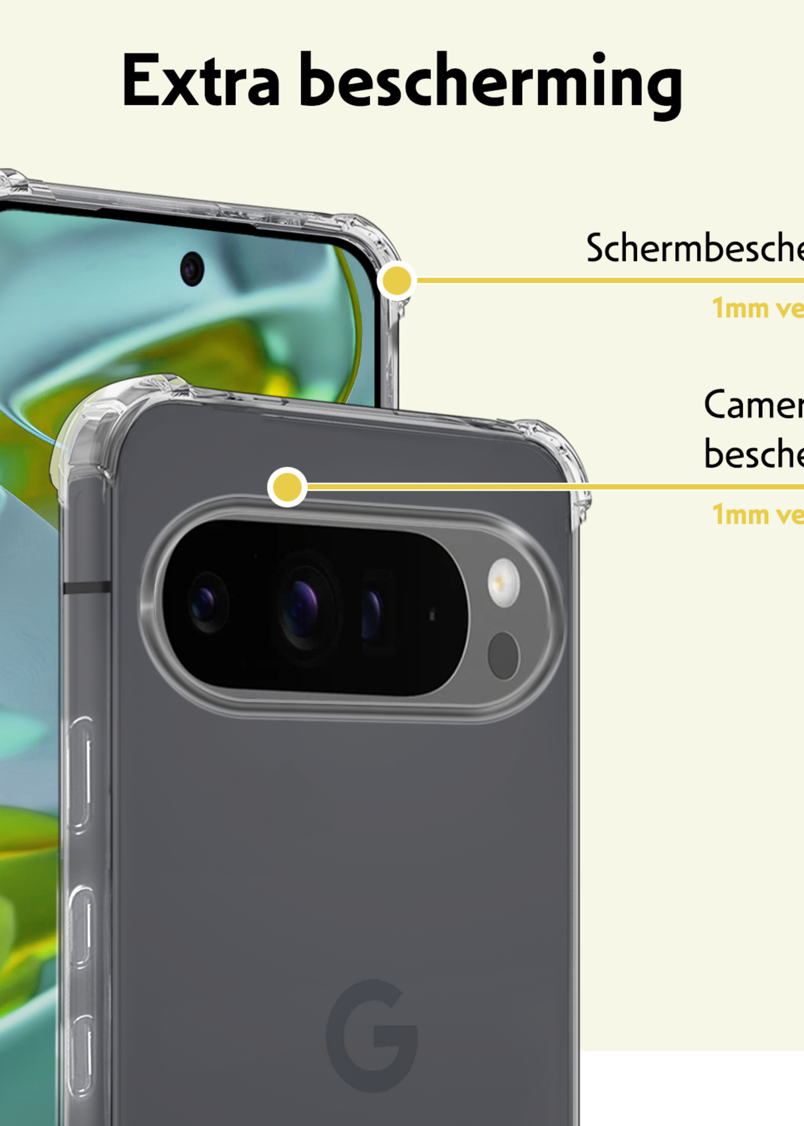 LUQ Hoesje Geschikt voor Google Pixel 9 Pro XL Hoesje Siliconen Shock Proof Case Hoes Met Screenprotector - Hoes Geschikt voor Google Pixel 9 Pro XL Hoes Cover Case Shockproof - Transparant