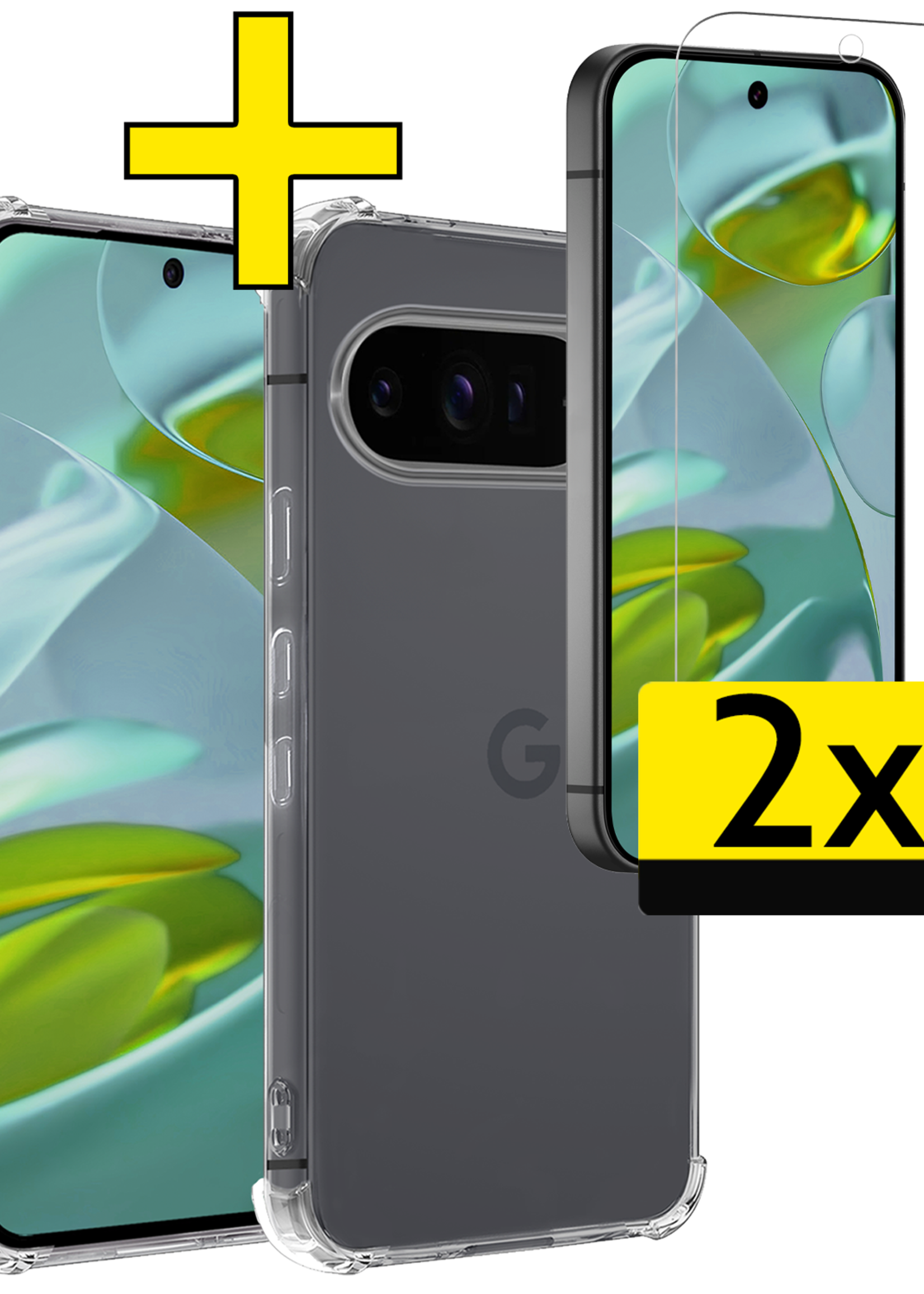LUQ Hoesje Geschikt voor Google Pixel 9 Pro XL Hoesje Siliconen Shock Proof Case Hoes Met 2x Screenprotector - Hoes Geschikt voor Google Pixel 9 Pro XL Hoes Cover Case Shockproof - Transparant