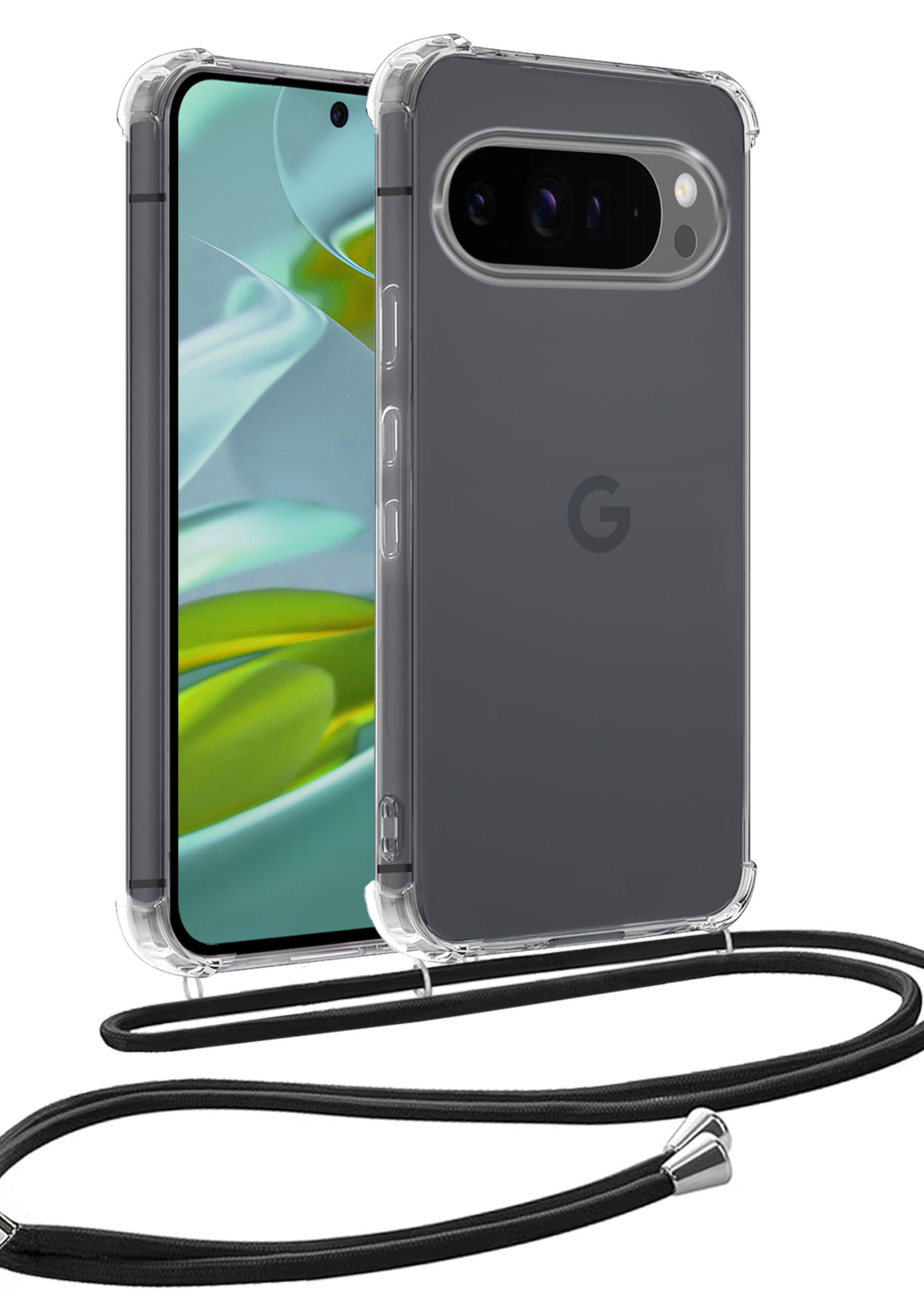 LUQ Hoesje Geschikt voor Google Pixel 9 Pro XL Hoesje Siliconen Shock Proof Hoesje Met Koord Case Met Telefoonkoord - Hoes Geschikt voor Google Pixel 9 Pro XL Hoesje Cover Shockproof Met Koord - Transparant