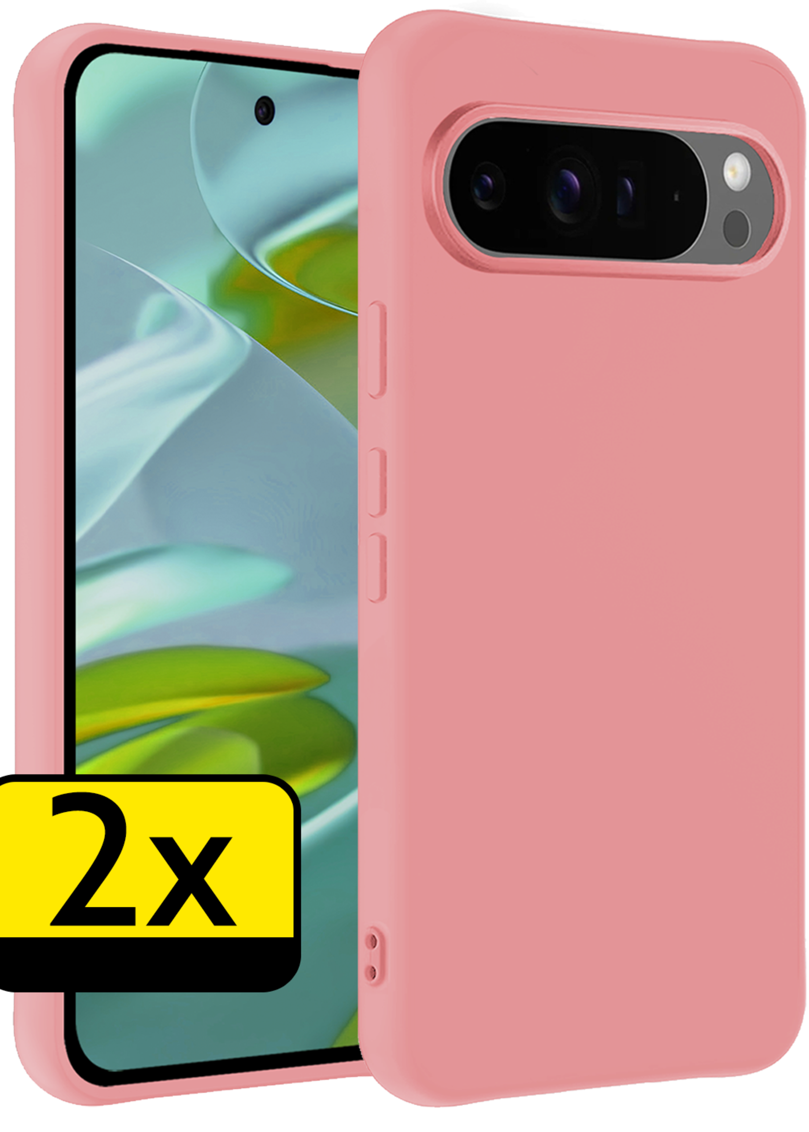LUQ Hoesje Geschikt voor Google Pixel 9 Pro XL Hoesje Siliconen Case Hoes - Hoes Geschikt voor Google Pixel 9 Pro XL Hoes Cover Case - Lichtroze - 2 PACK