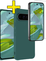 LUQ LUQ Google Pixel 9 Pro XL Hoesje Siliconen Met Screenprotector - Donkergroen