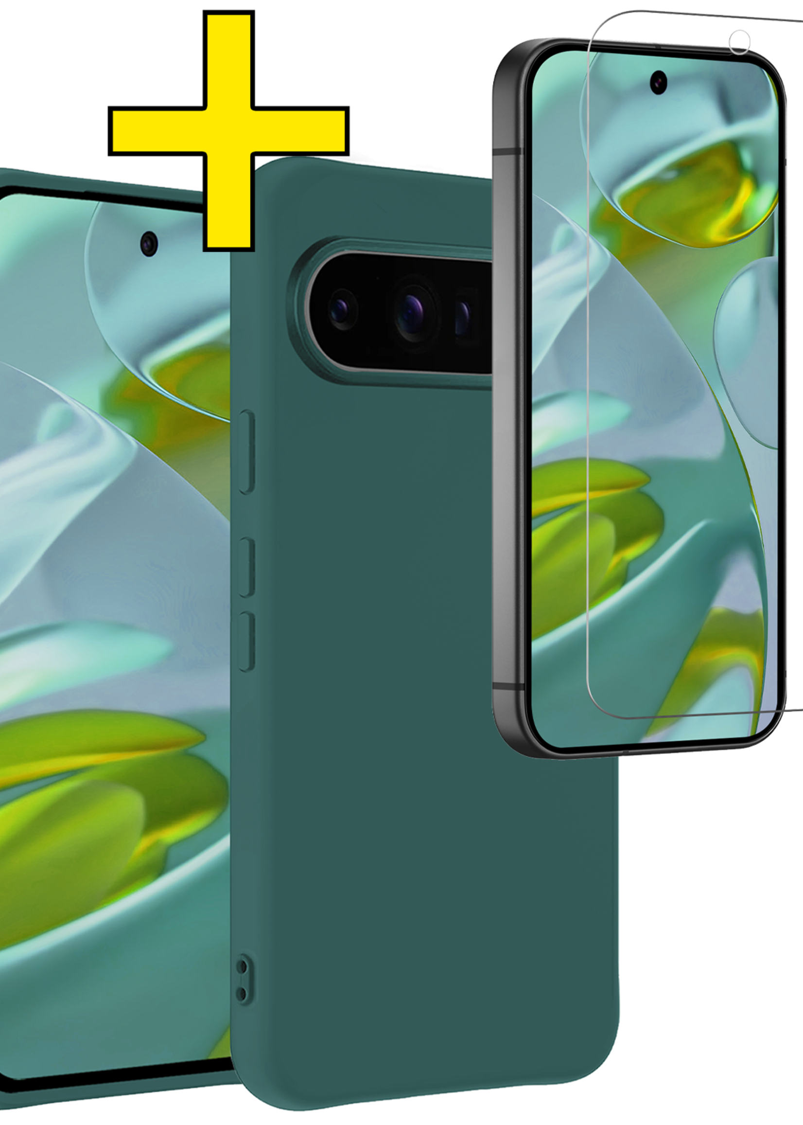 LUQ Hoesje Geschikt voor Google Pixel 9 Pro XL Hoesje Siliconen Case Hoes Met Screenprotector - Hoes Geschikt voor Google Pixel 9 Pro XL Hoes Cover Case - Donkergroen