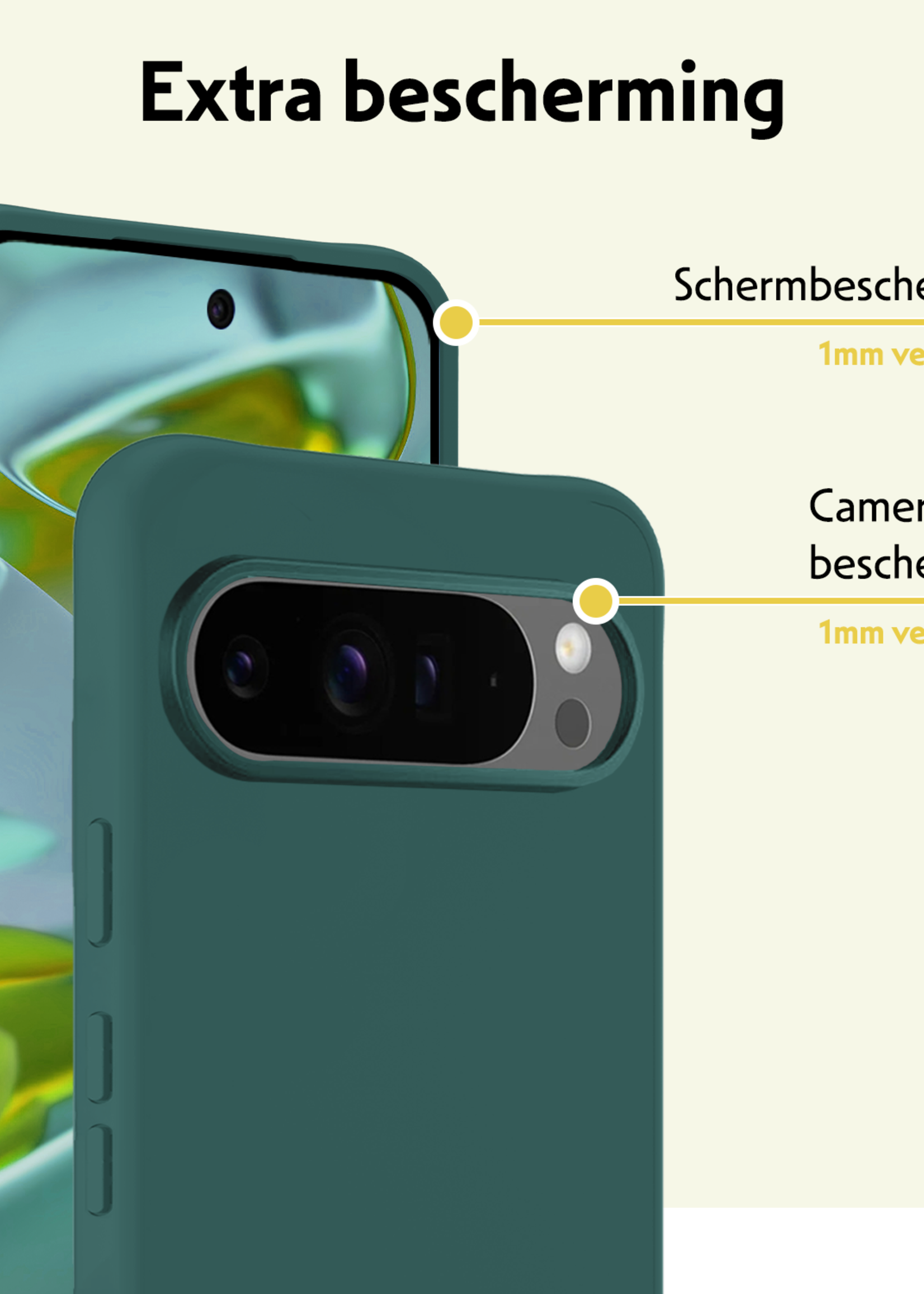 LUQ Hoesje Geschikt voor Google Pixel 9 Pro XL Hoesje Siliconen Case Hoes Met Screenprotector - Hoes Geschikt voor Google Pixel 9 Pro XL Hoes Cover Case - Donkergroen