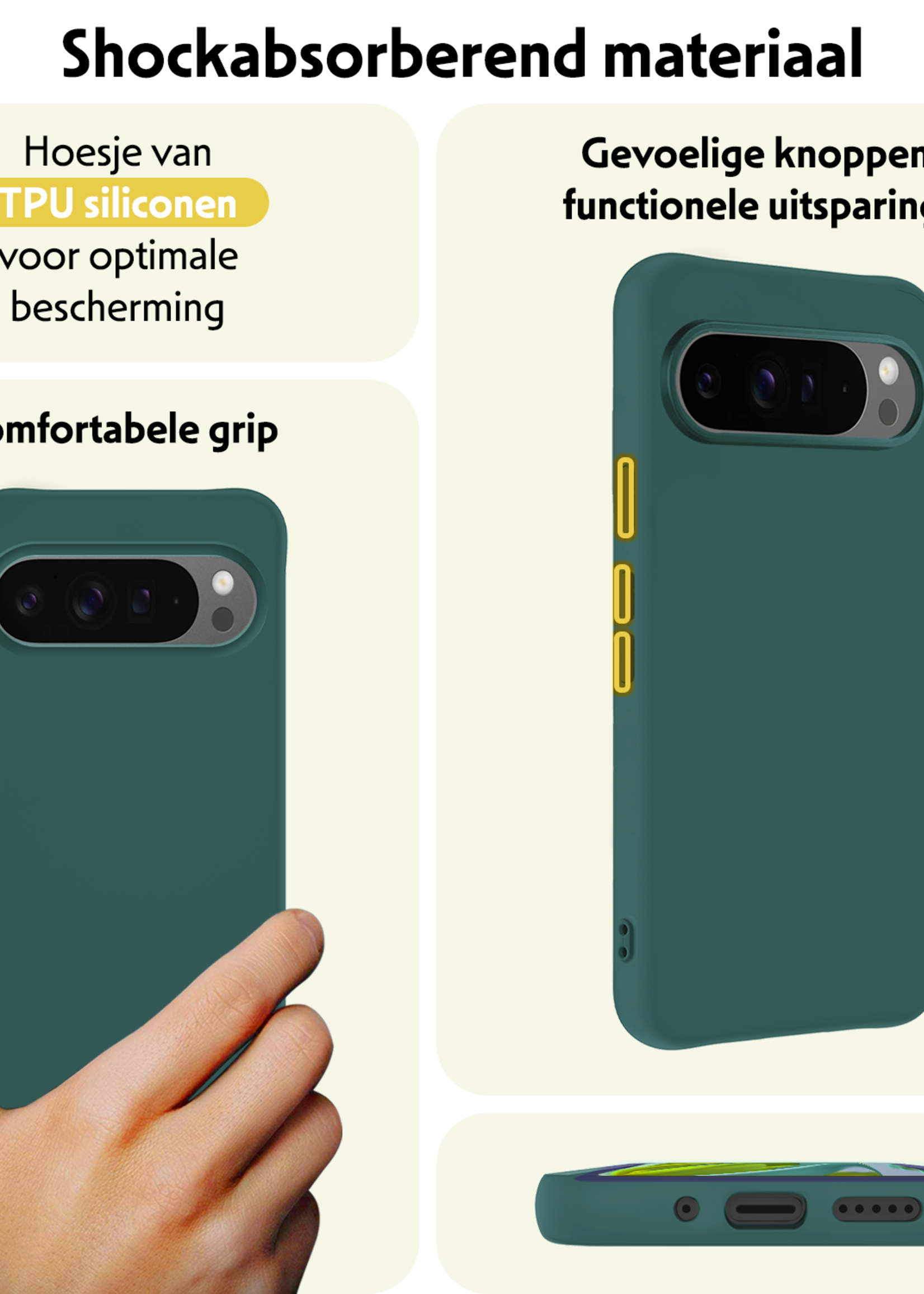 LUQ Hoesje Geschikt voor Google Pixel 9 Pro XL Hoesje Siliconen Case Hoes Met Screenprotector - Hoes Geschikt voor Google Pixel 9 Pro XL Hoes Cover Case - Donkergroen