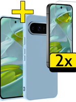 LUQ LUQ Google Pixel 9 Pro XL Hoesje Siliconen Met 2x Screenprotector - Lichtblauw