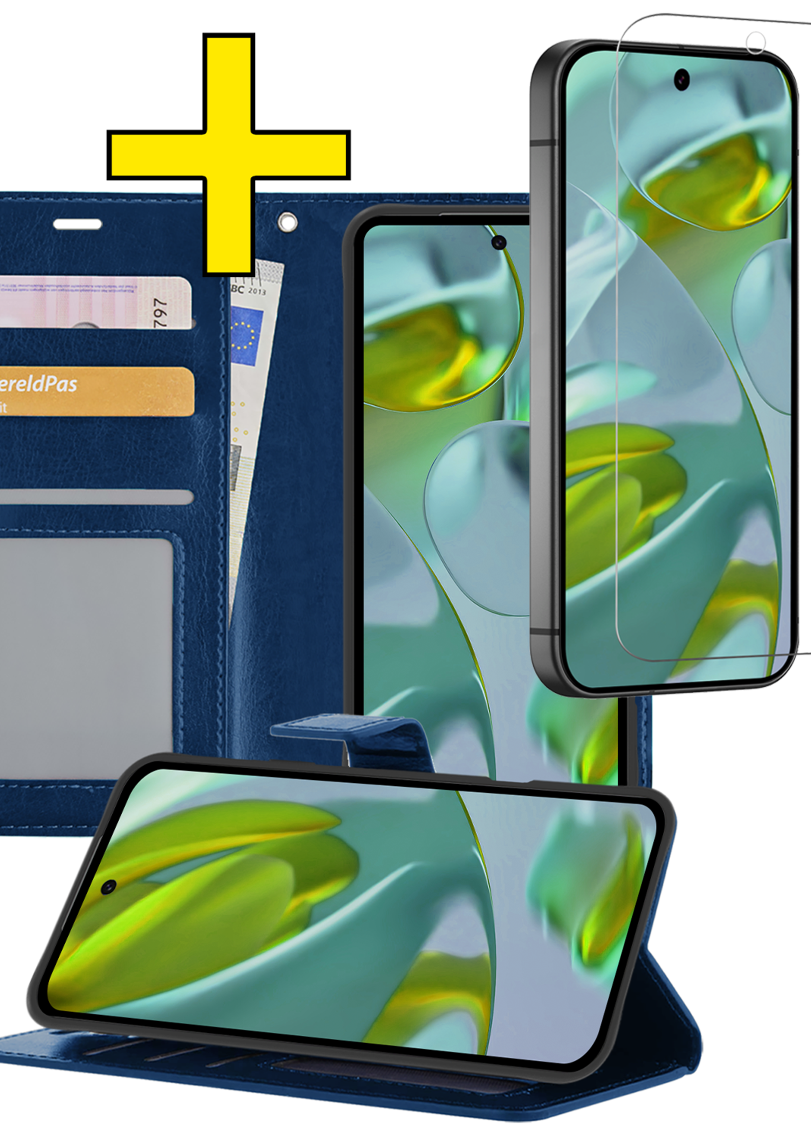 LUQ Hoesje Geschikt voor Google Pixel 9 Pro XL Hoesje Book Case Hoes Portemonnee Cover Walletcase Met Screenprotector - Hoes Geschikt voor Google Pixel 9 Pro XL Hoes Bookcase Hoesje - Donkerblauw