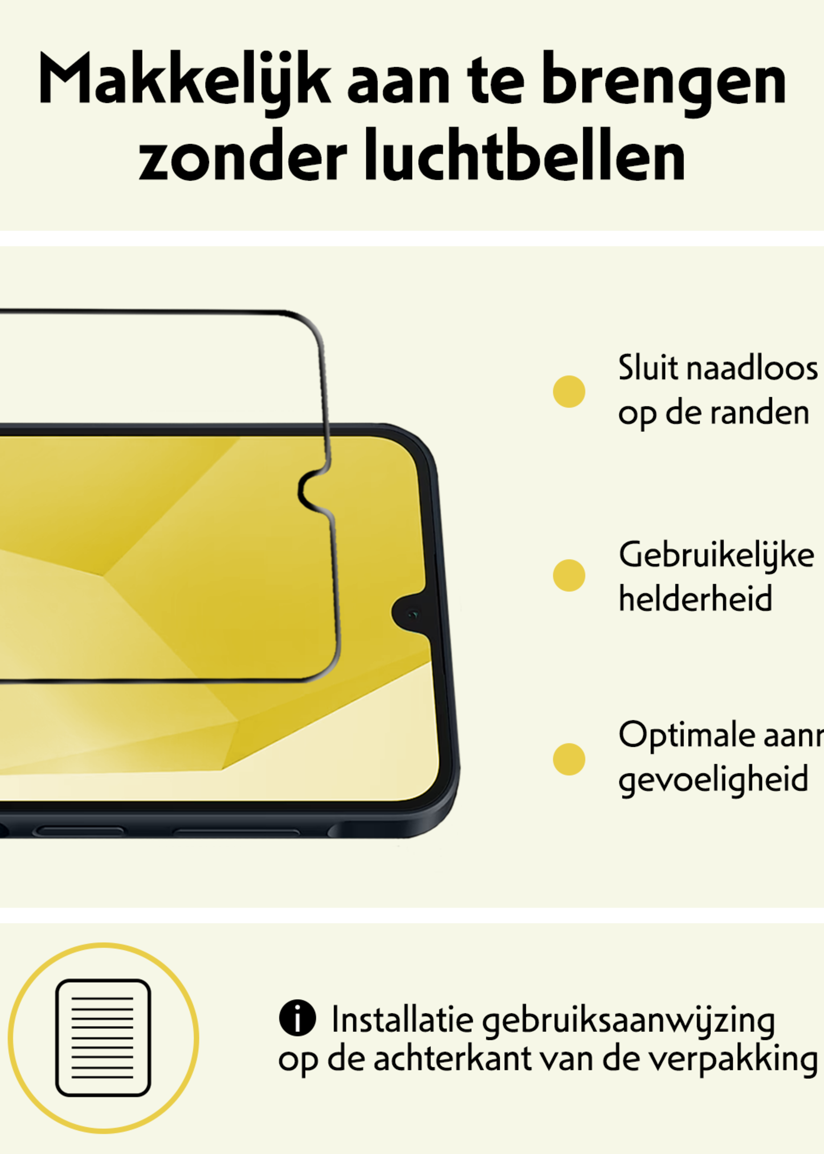 LUQ Screenprotector - Geschikt voor - Samsung A16 - Screenprotector Glas Full Cover - Screenprotector Geschikt voor Samsung Galaxy A16 Screenprotector Full Cover - 2 Stuks