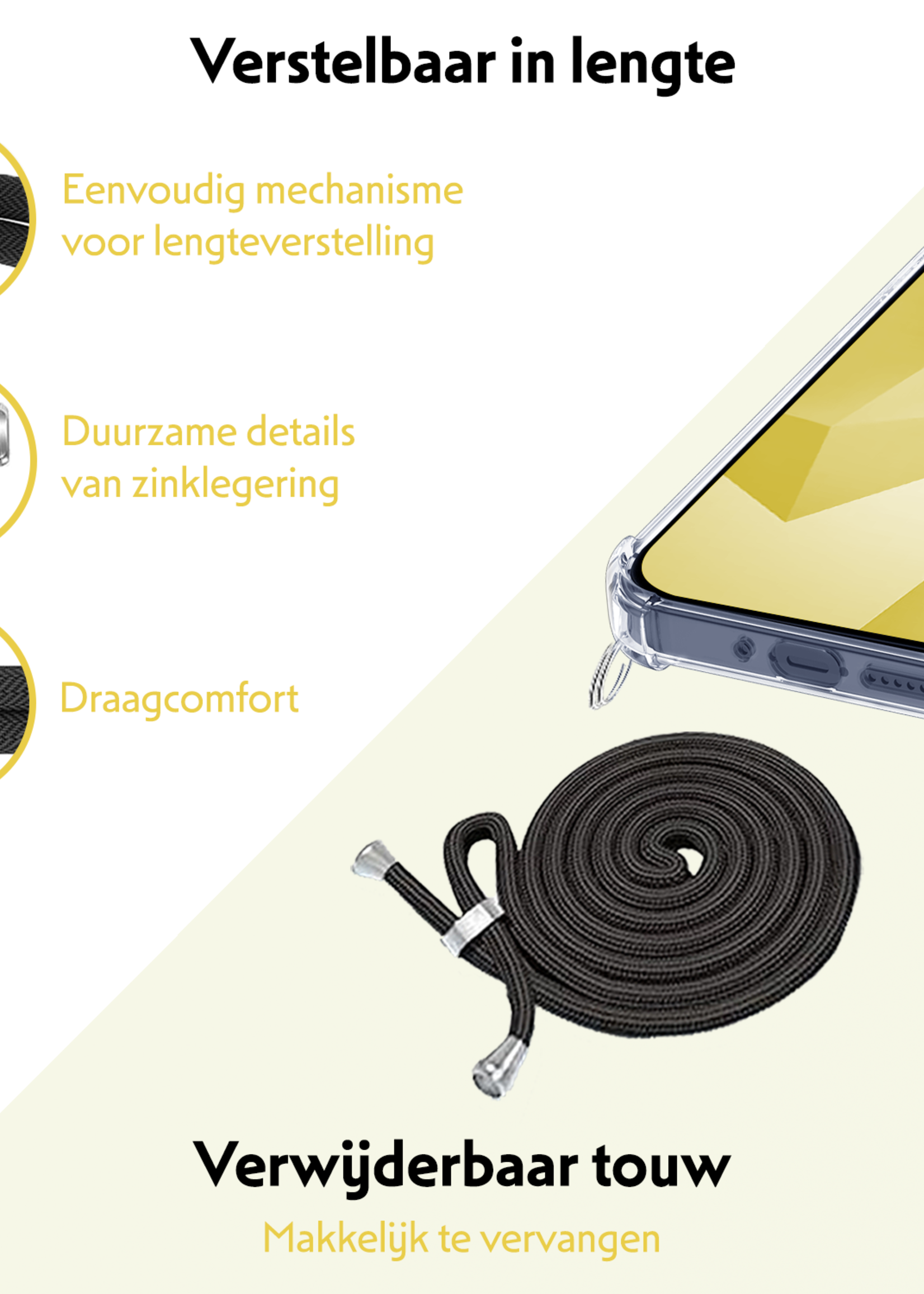 LUQ Hoesje Geschikt voor Samsung A16 Hoesje Shockproof Case Siliconen Hoes Met Koord - Transparant