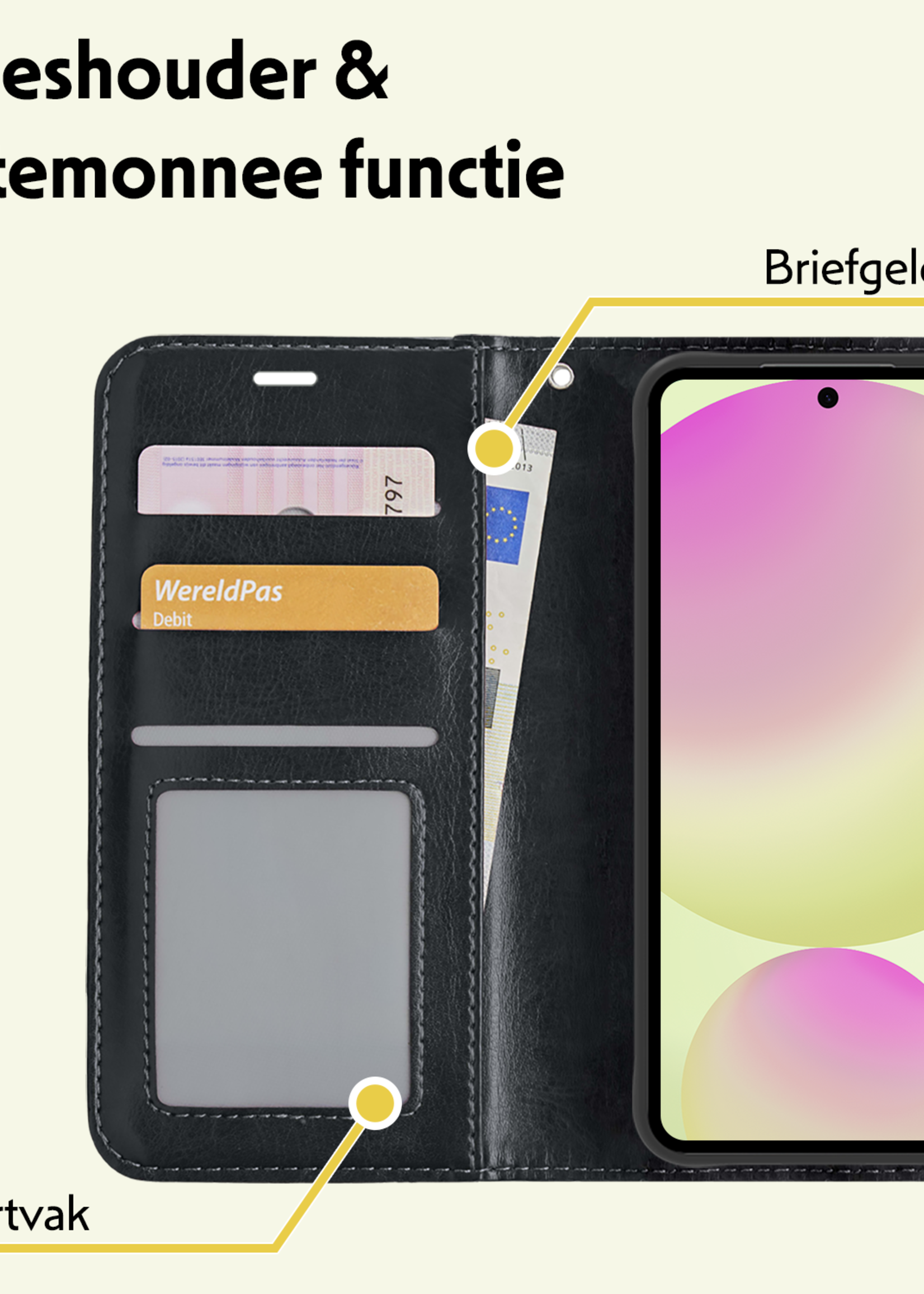 LUQ Hoesje Geschikt voor Samsung S24 FE Hoesje Book Case Hoes Wallet Cover - Hoes Geschikt voor Samsung Galaxy S24 FE Hoesje Bookcase Hoes - Zwart