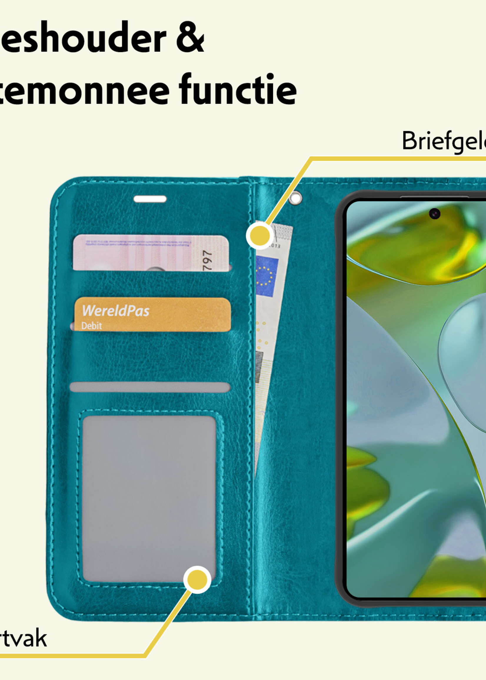 LUQ Hoesje Geschikt voor Google Pixel 9 Pro XL Hoesje Book Case Hoes Portemonnee Cover Walletcase Met 2x Screenprotector - Hoes Geschikt voor Google Pixel 9 Pro XL Hoes Bookcase Hoesje - Turquoise