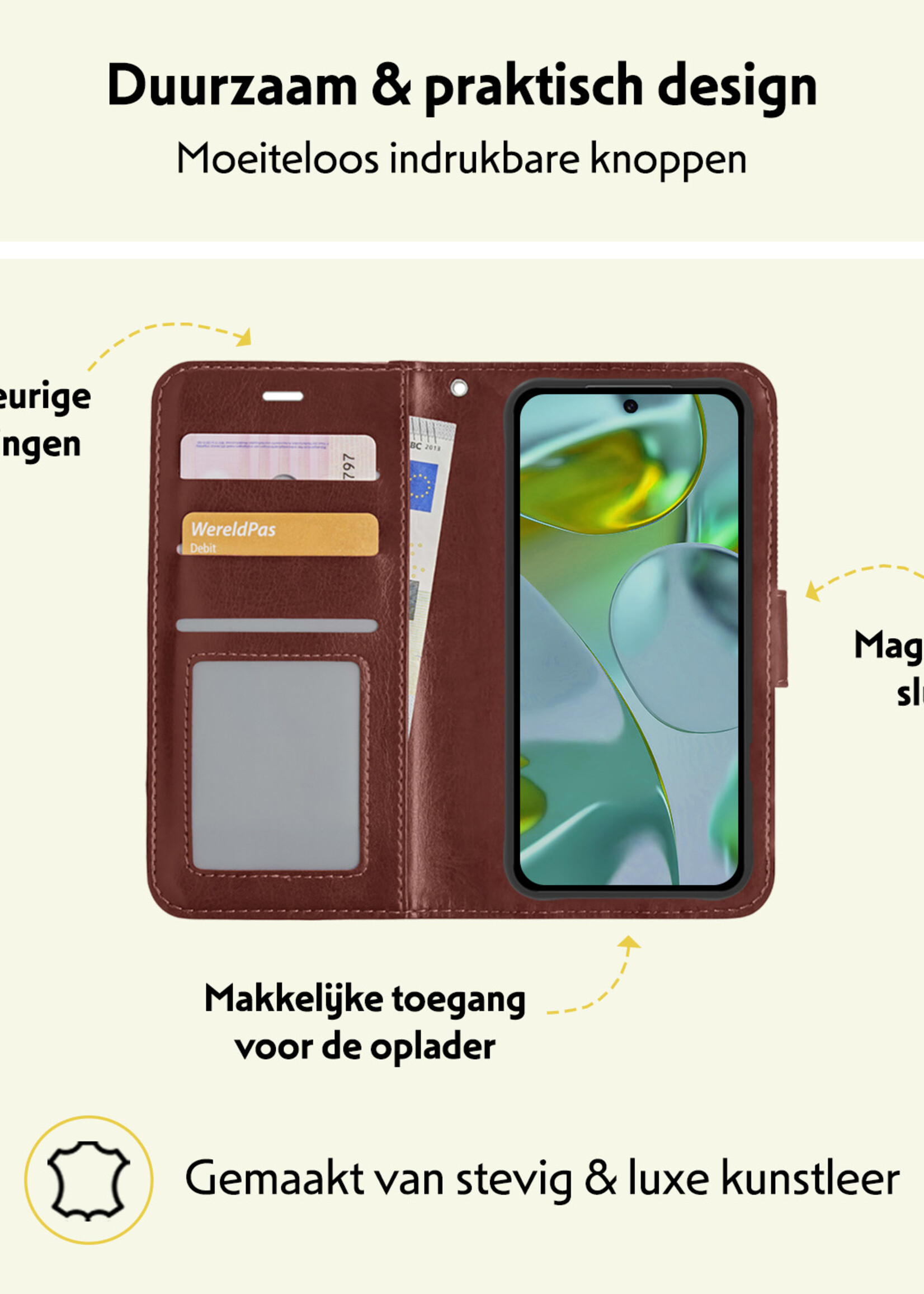 LUQ Hoesje Geschikt voor Google Pixel 9 Pro XL Hoesje Book Case Hoes Portemonnee Cover Walletcase Met Screenprotector - Hoes Geschikt voor Google Pixel 9 Pro XL Hoes Bookcase Hoesje - Bruin