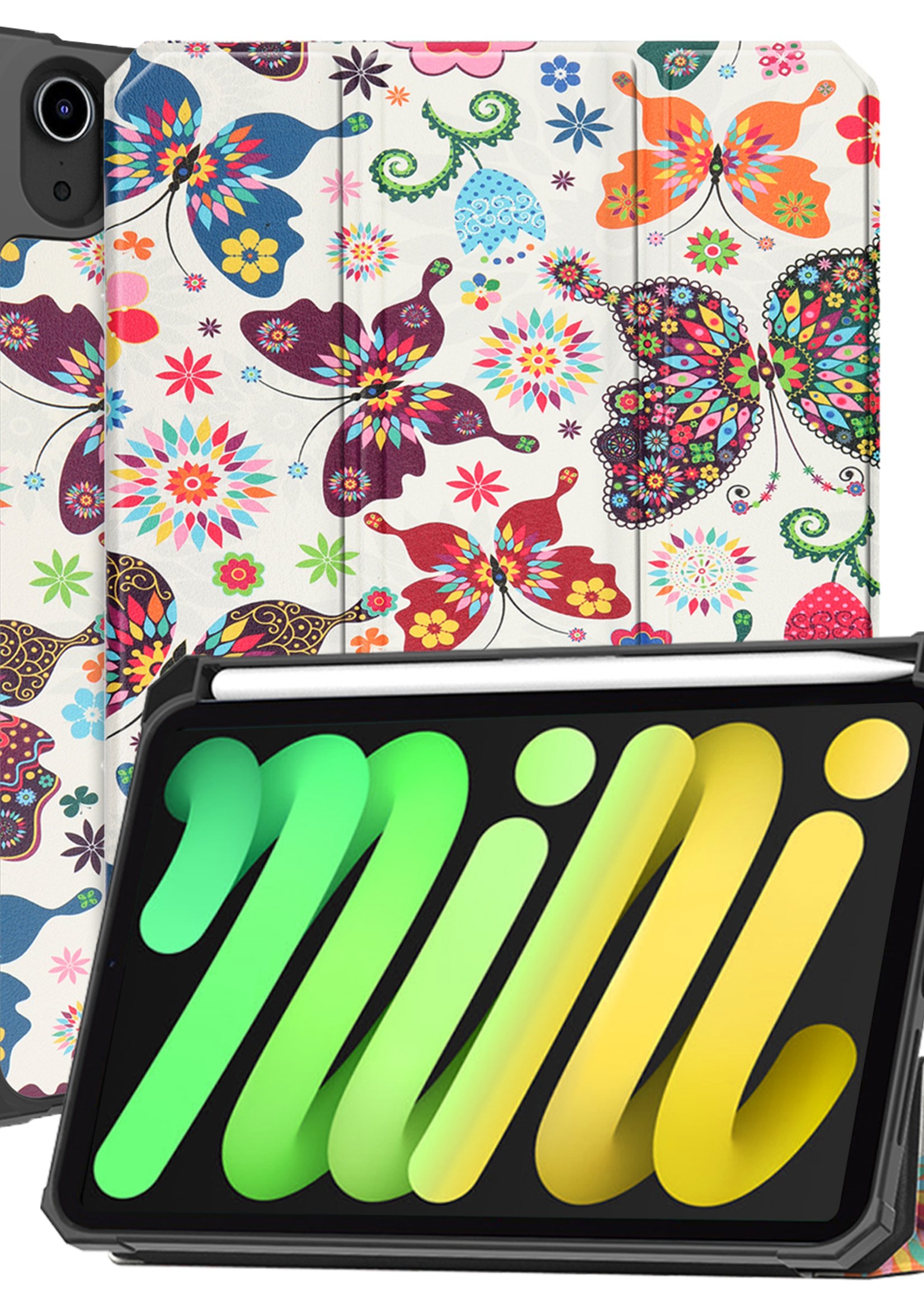 LUQ LUQ iPad Mini 7 Hoesje Met Uitsparing Voor Apple Pencil - Vlinders