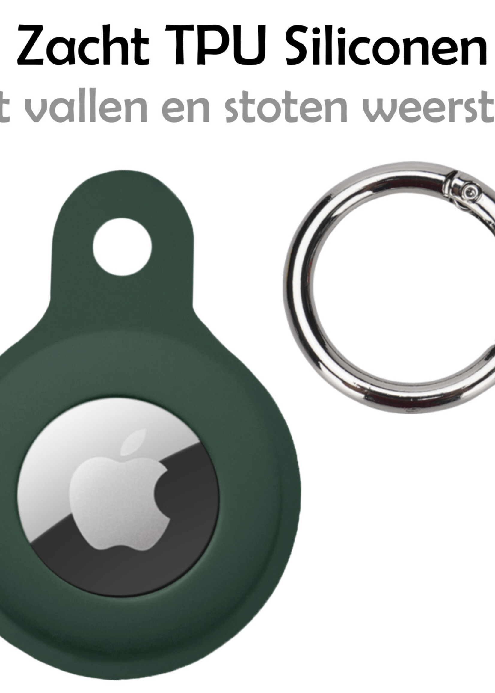 LUQ Hoesje Geschikt voor Apple AirTag Hoesje Sleutelhanger Houder - Siliconen Hoesje Geschikt voor Apple AirTag Hoesje - Donkergroen - 4 Stuks
