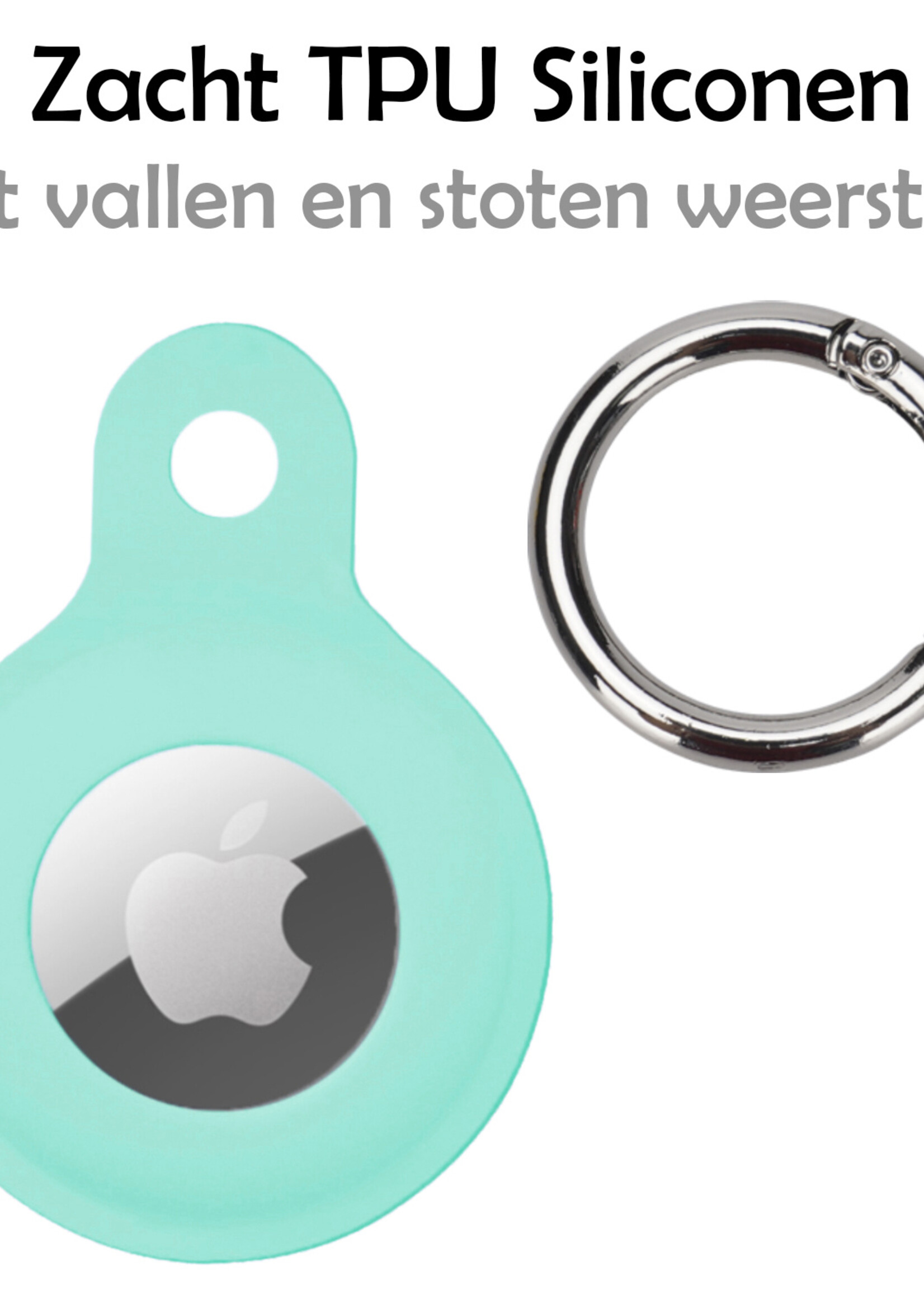 LUQ Hoesje Geschikt voor Apple AirTag Hoesje Sleutelhanger Houder - Siliconen Hoesje Geschikt voor Apple AirTag Hoesje - Turquoise - 4 Stuks