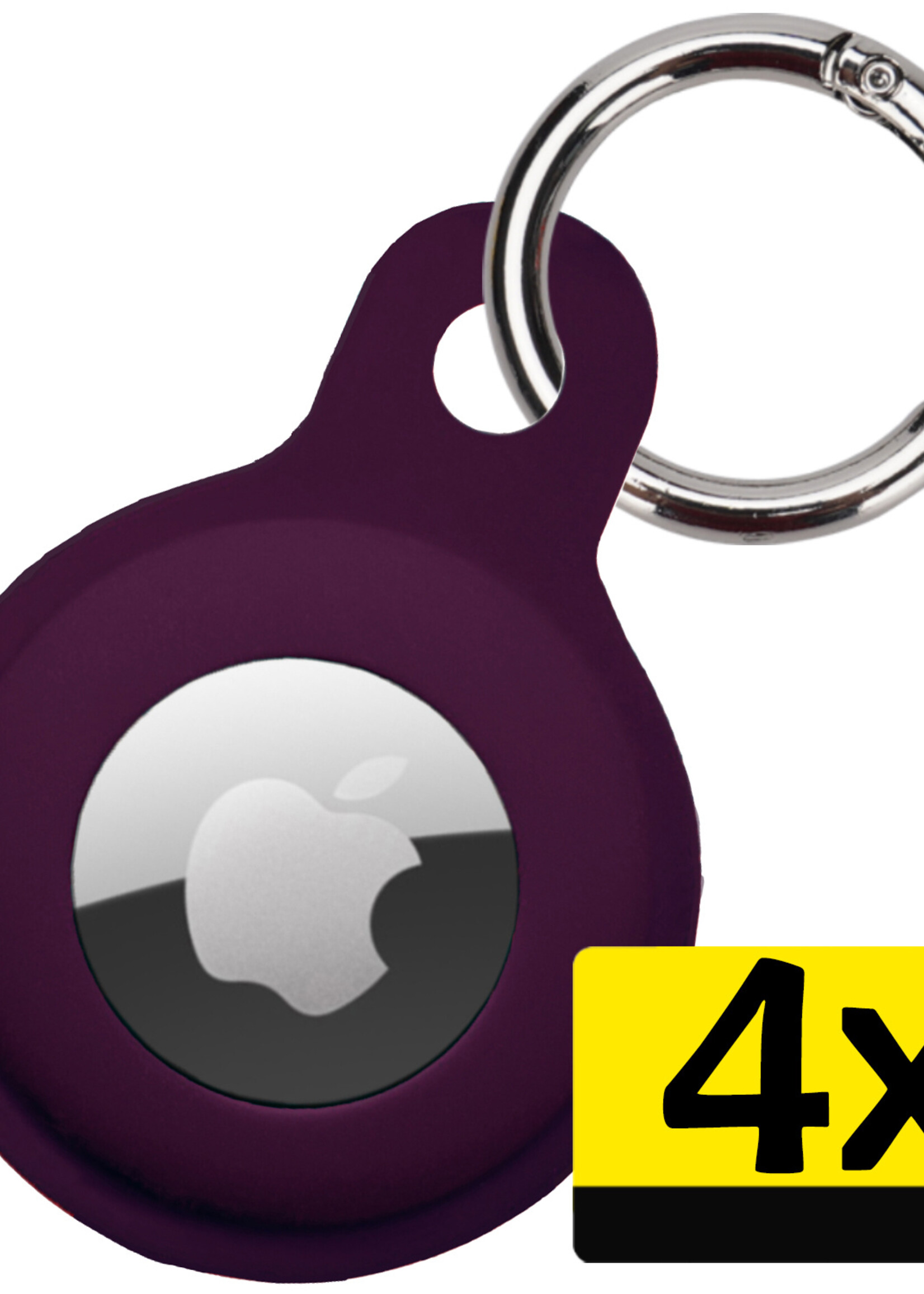 LUQ Hoesje Geschikt voor Apple AirTag Hoesje Sleutelhanger Houder - Siliconen Hoesje Geschikt voor Apple AirTag Hoesje - Aubergine - 4 Stuks