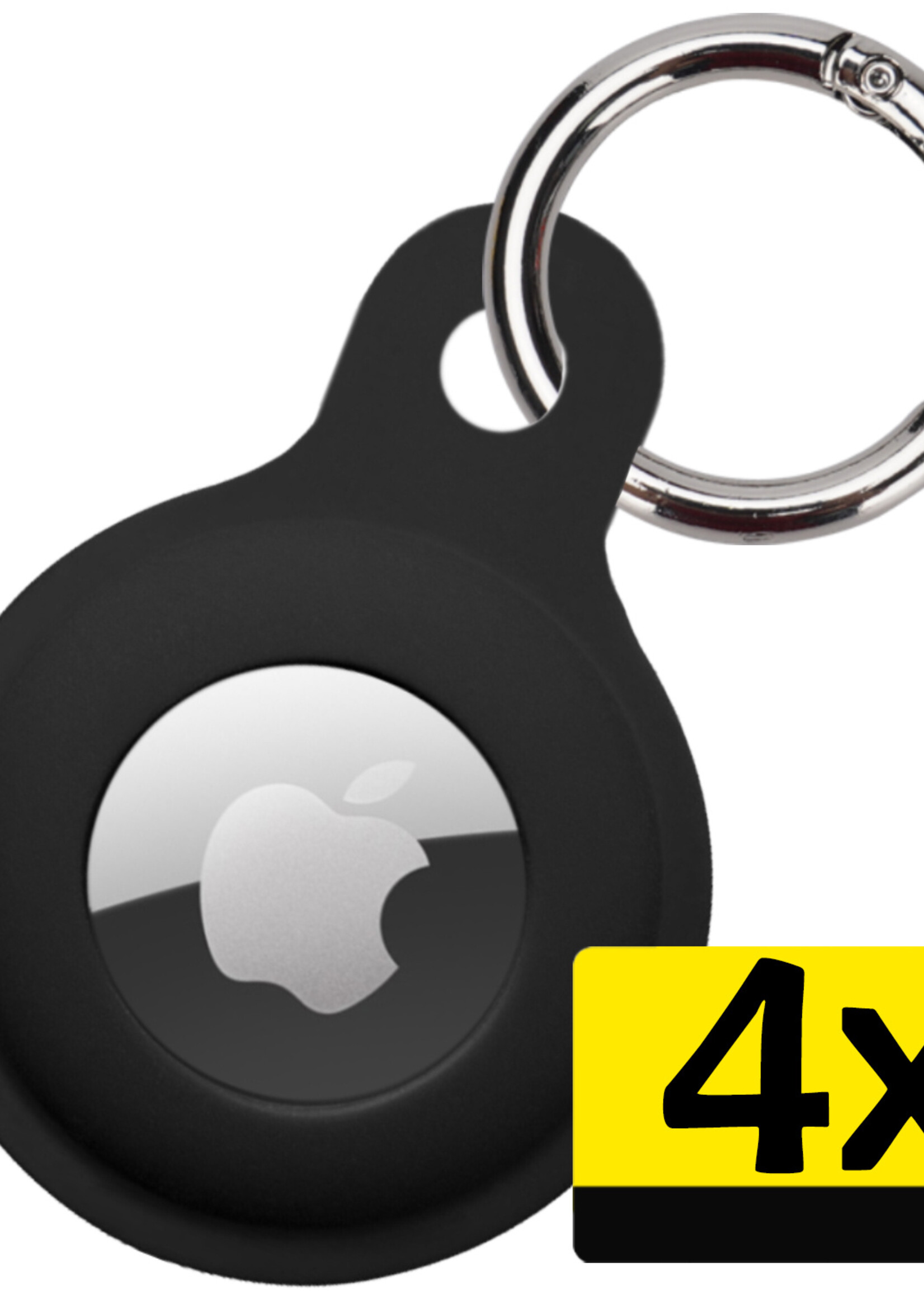 LUQ Hoesje Geschikt voor Apple AirTag Hoesje Sleutelhanger Houder - Siliconen Hoesje Geschikt voor Apple AirTag Hoesje - Zwart - 4 Stuks