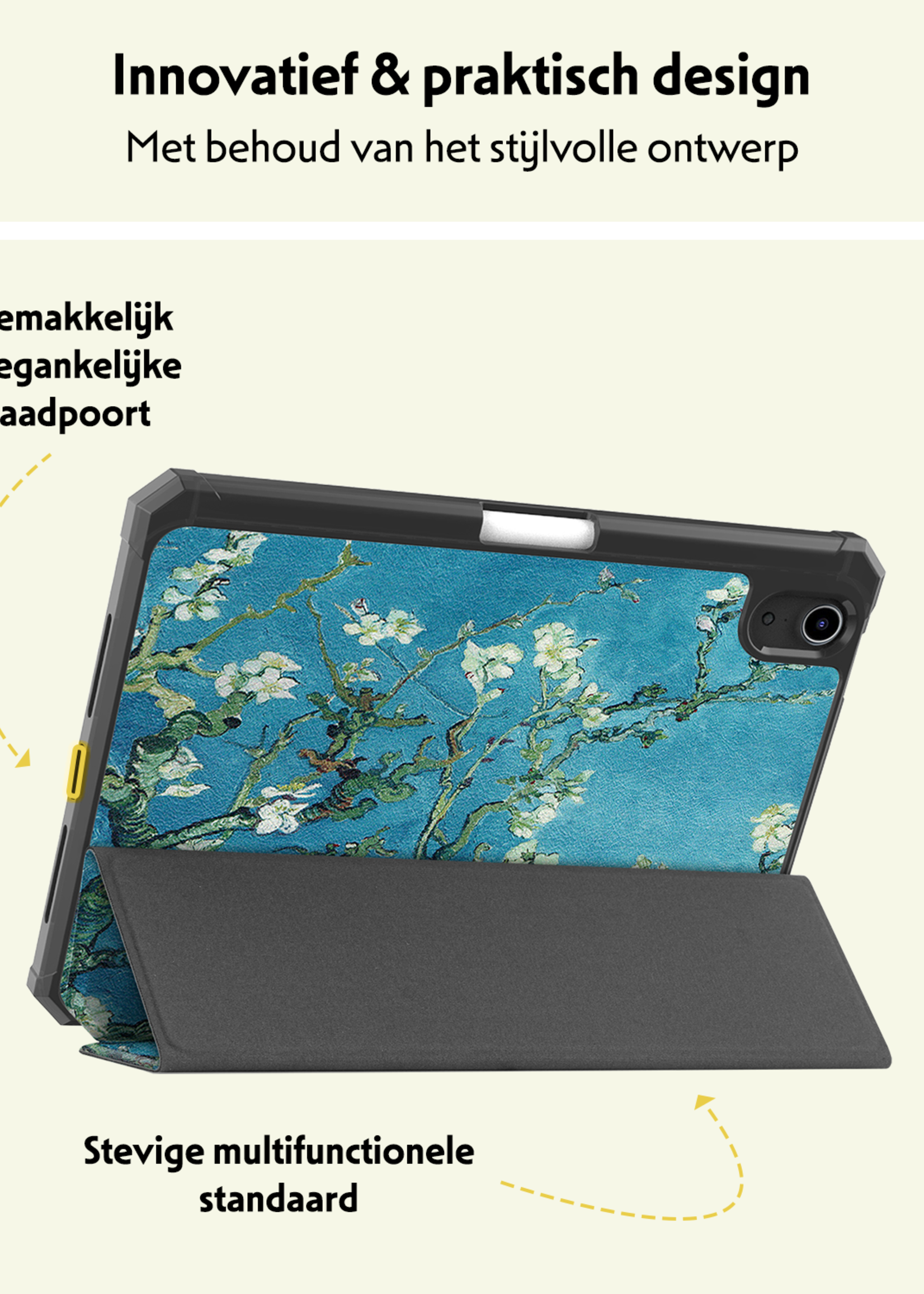 LUQ LUQ iPad Mini 7 Hoesje Met Uitsparing Apple Pencil En Met Screenprotector - Witte Bloesem