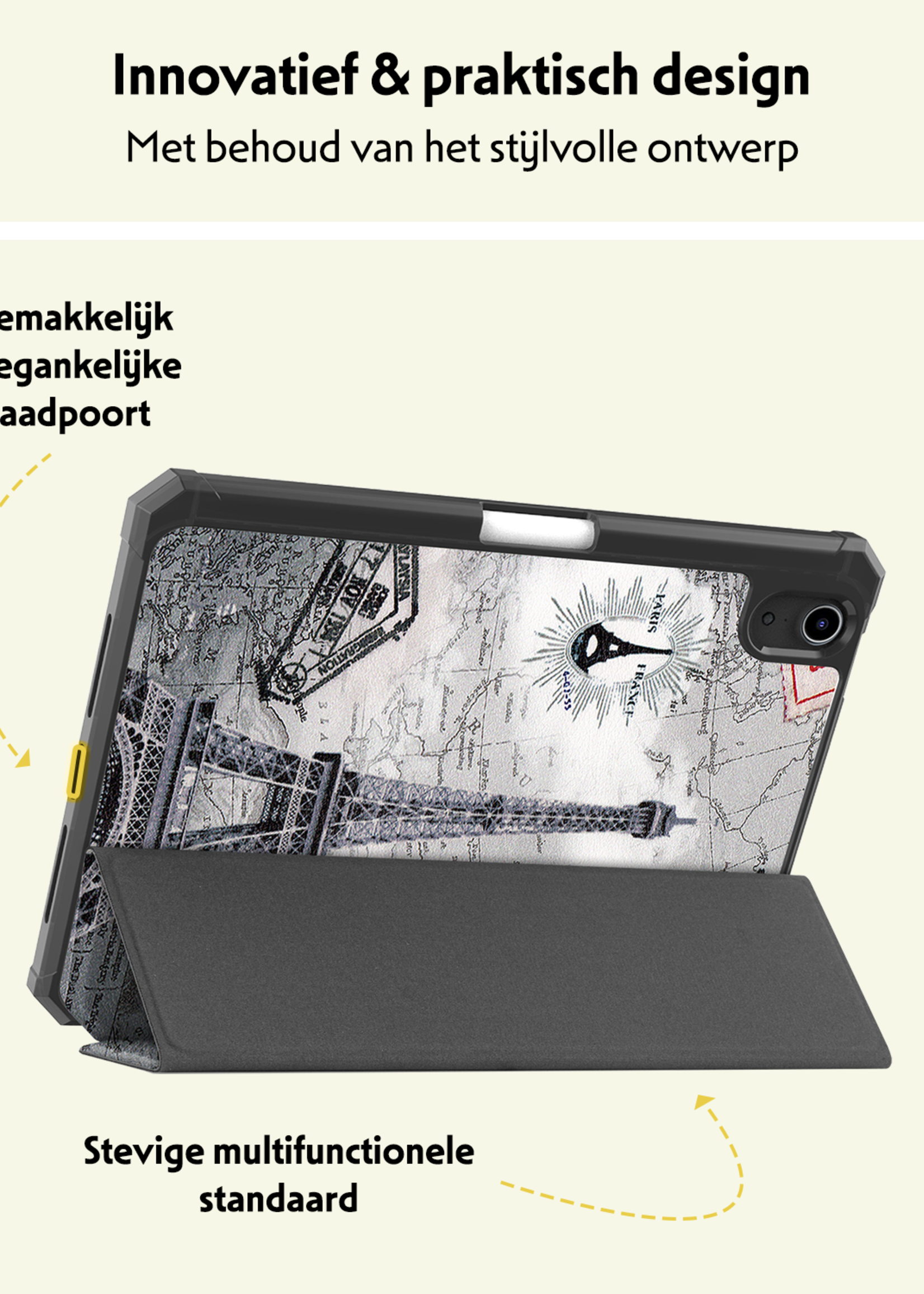 LUQ LUQ iPad Mini 7 Hoesje Met Uitsparing Apple Pencil En Met Screenprotector - Eiffeltoren