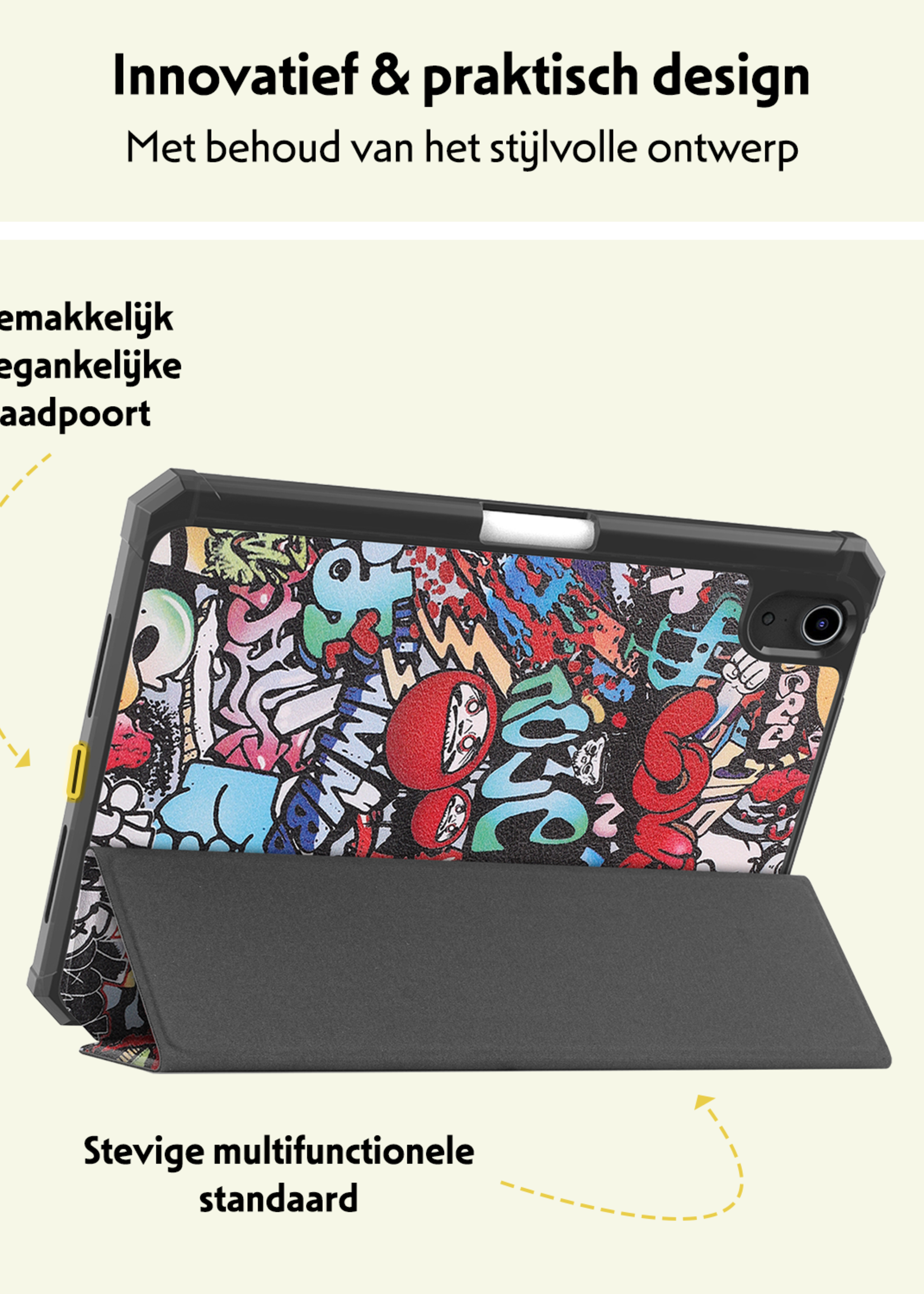 LUQ LUQ iPad Mini 7 Hoesje Met Uitsparing Apple Pencil En Met Screenprotector - Graffity