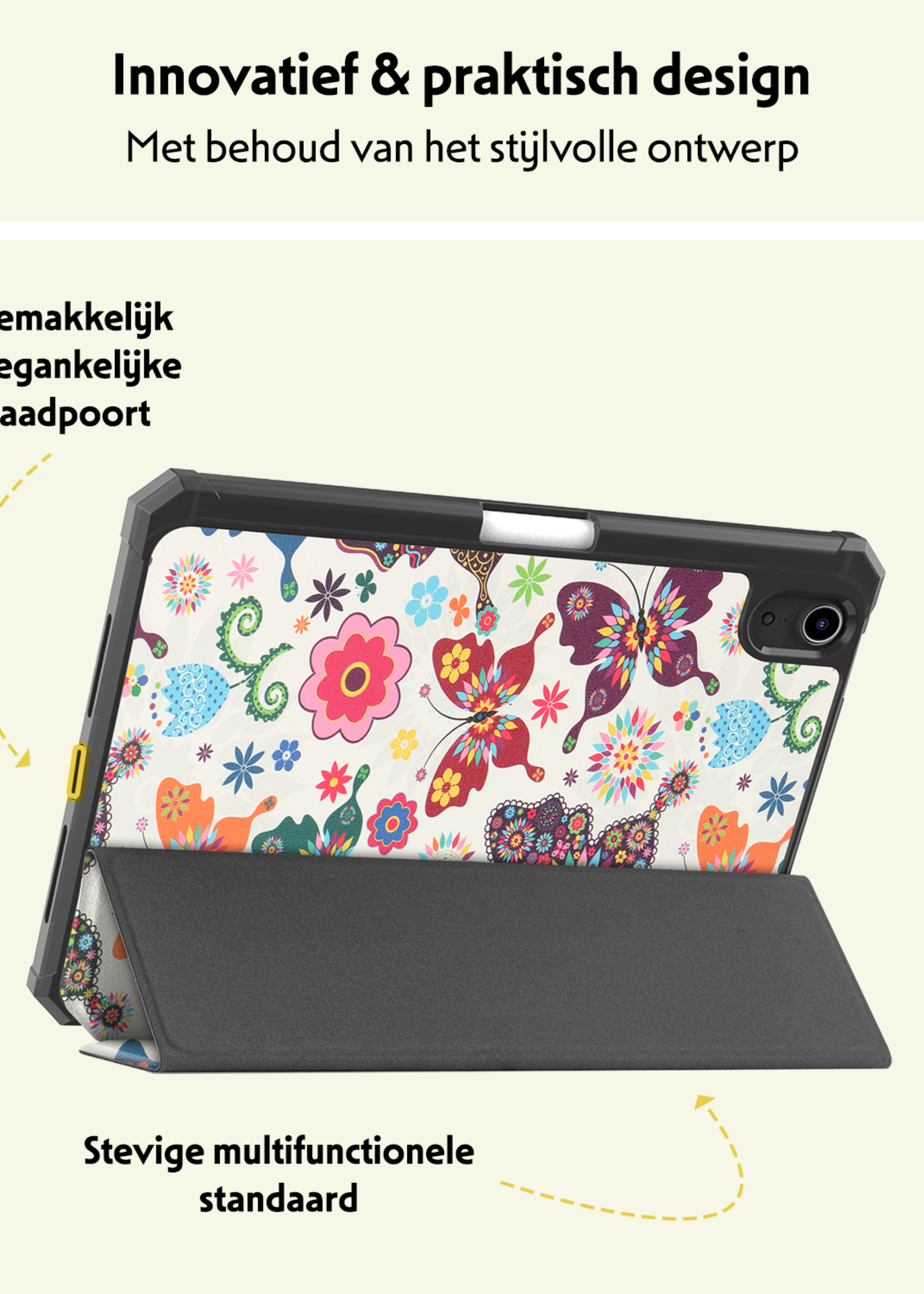 LUQ LUQ iPad Mini 7 Hoesje Met Uitsparing Apple Pencil En Met Screenprotector - Vlinder