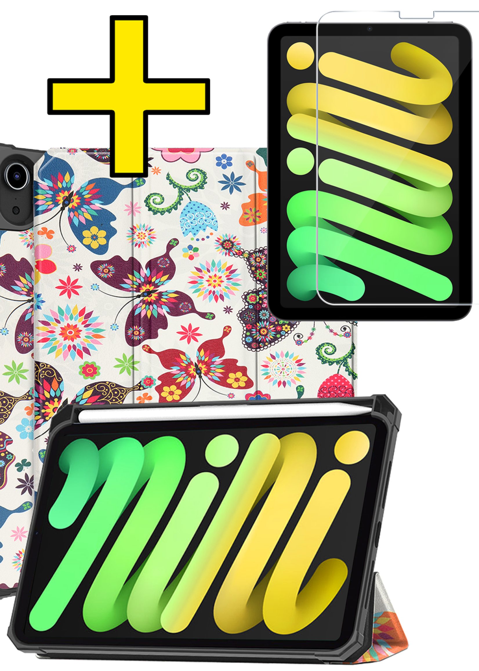 LUQ LUQ iPad Mini 7 Hoesje Met Uitsparing Apple Pencil En Met Screenprotector - Vlinder