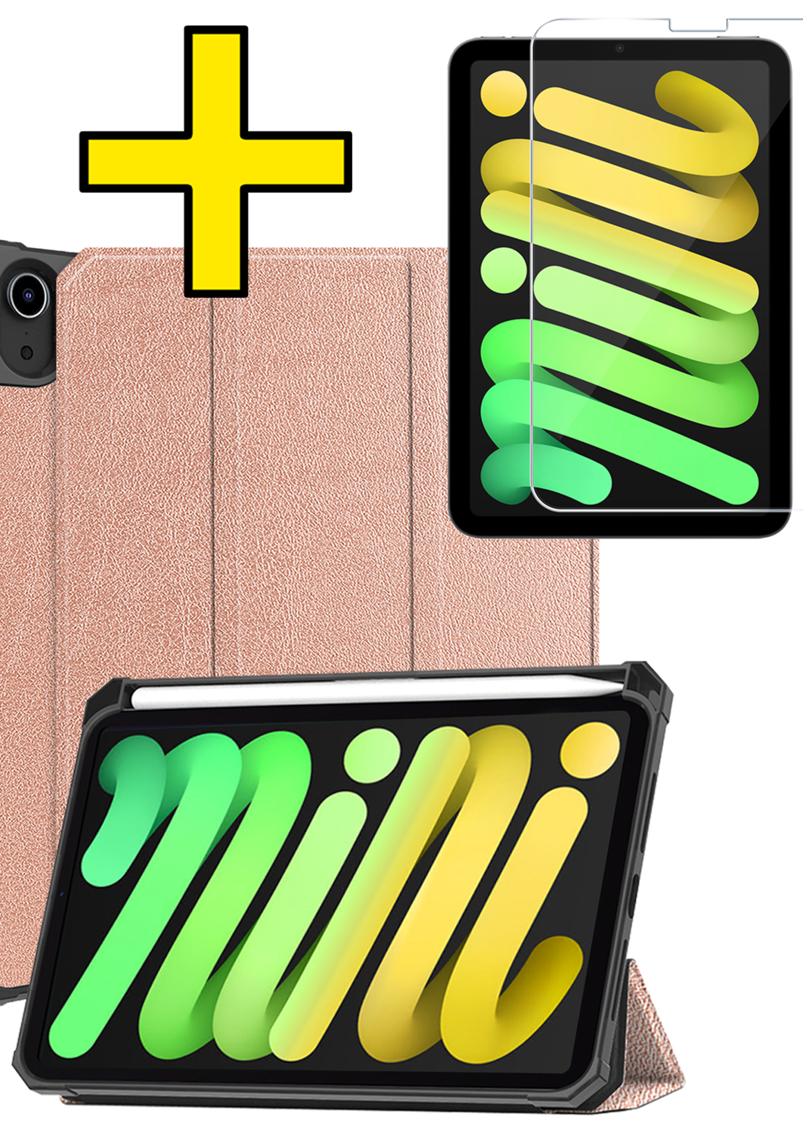 LUQ LUQ iPad Mini 7 Hoesje Met Uitsparing Apple Pencil En Met Screenprotector - Rose Goud