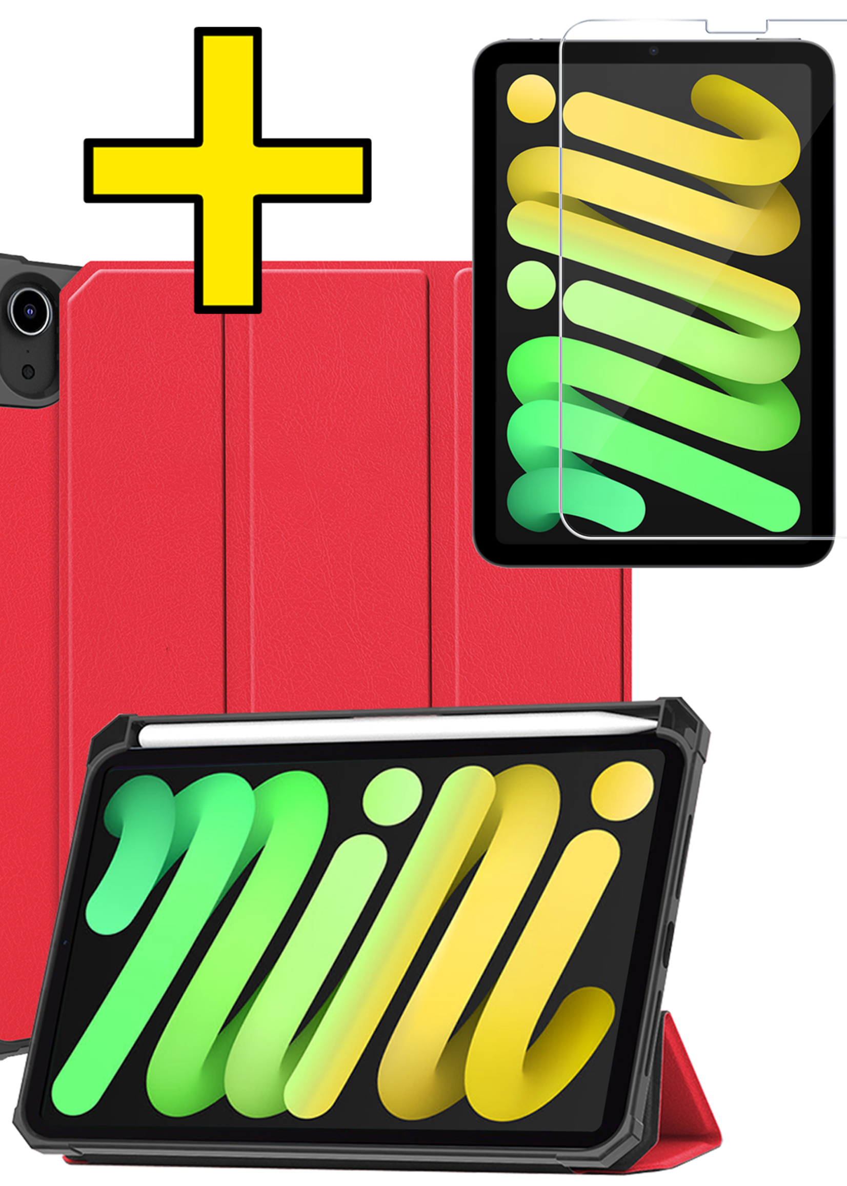 LUQ LUQ iPad Mini 7 Hoesje Met Uitsparing Apple Pencil En Met Screenprotector - Rood