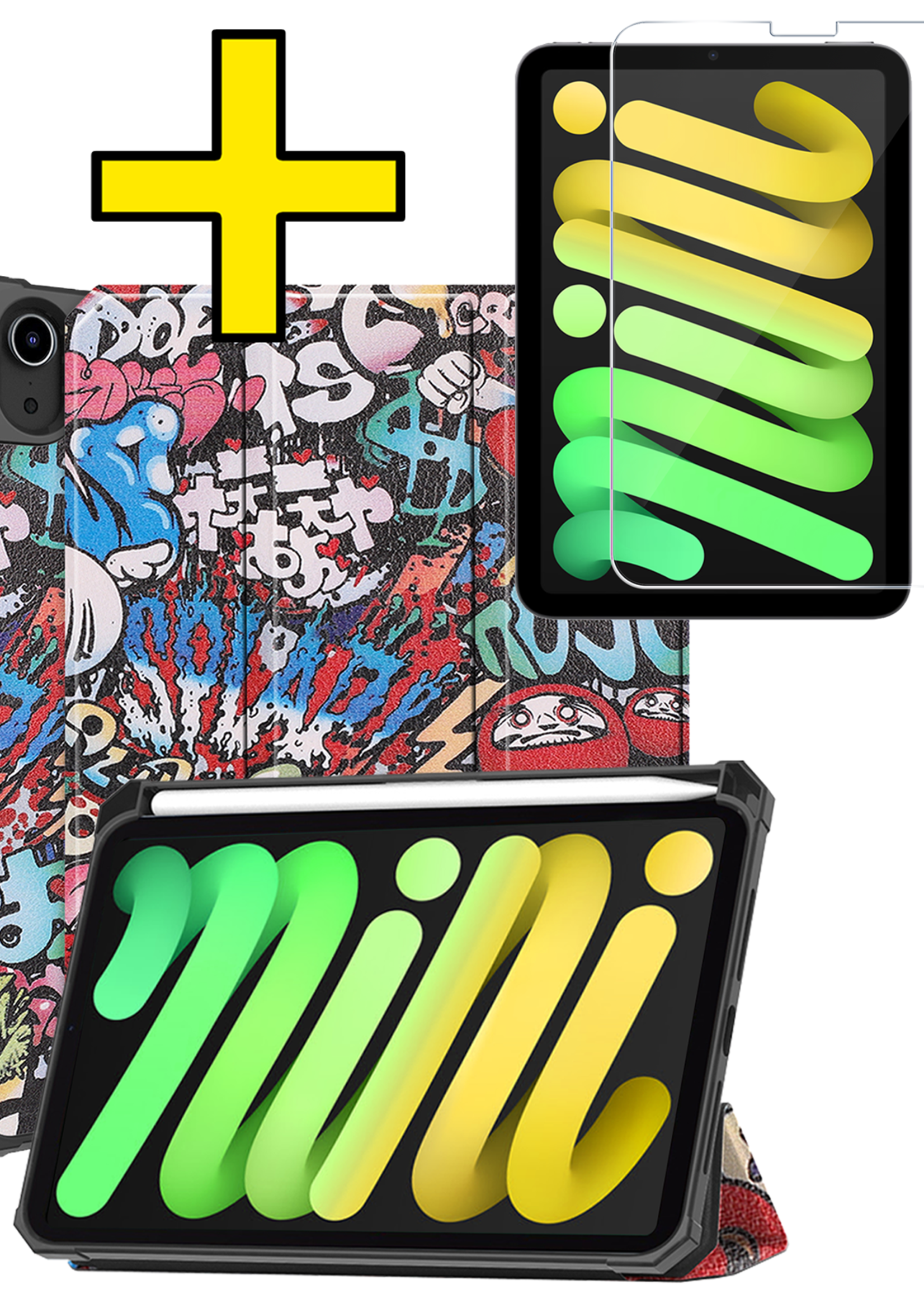 LUQ LUQ iPad Mini 7 Hoesje Met Uitsparing Apple Pencil En Met Screenprotector - Graffity