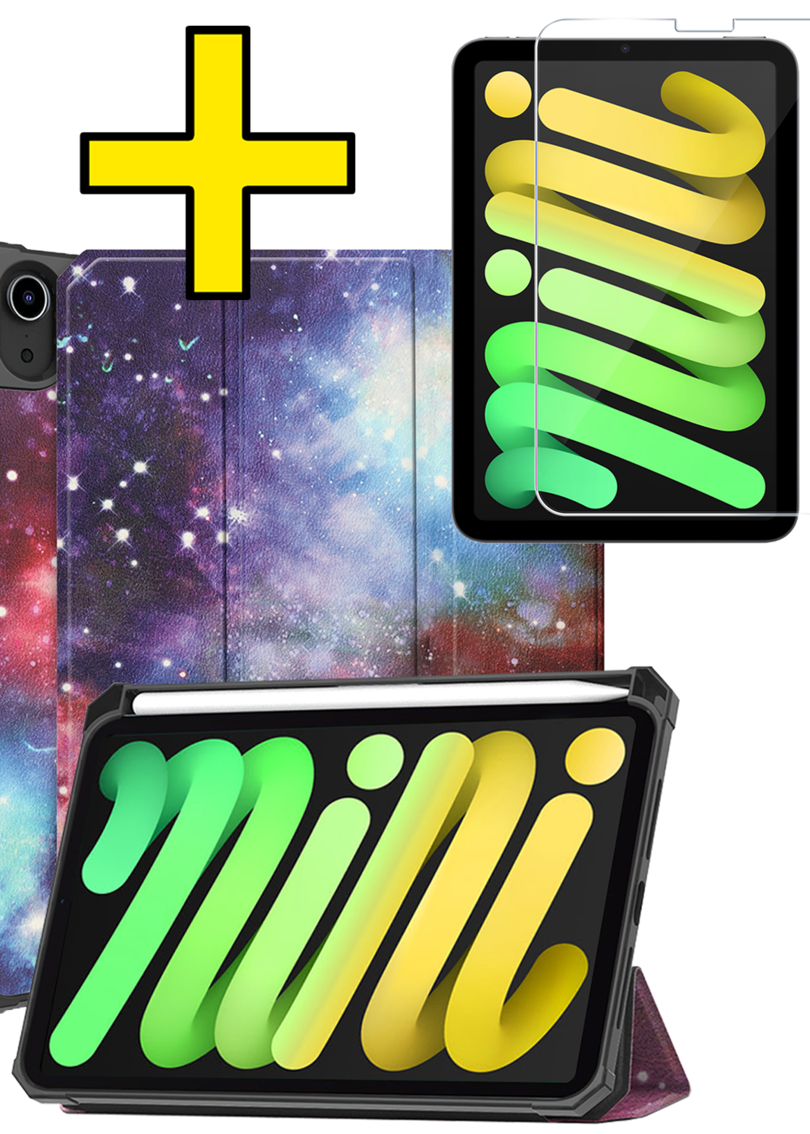 LUQ LUQ iPad Mini 7 Hoesje Met Uitsparing Apple Pencil En Met Screenprotector - Galaxy