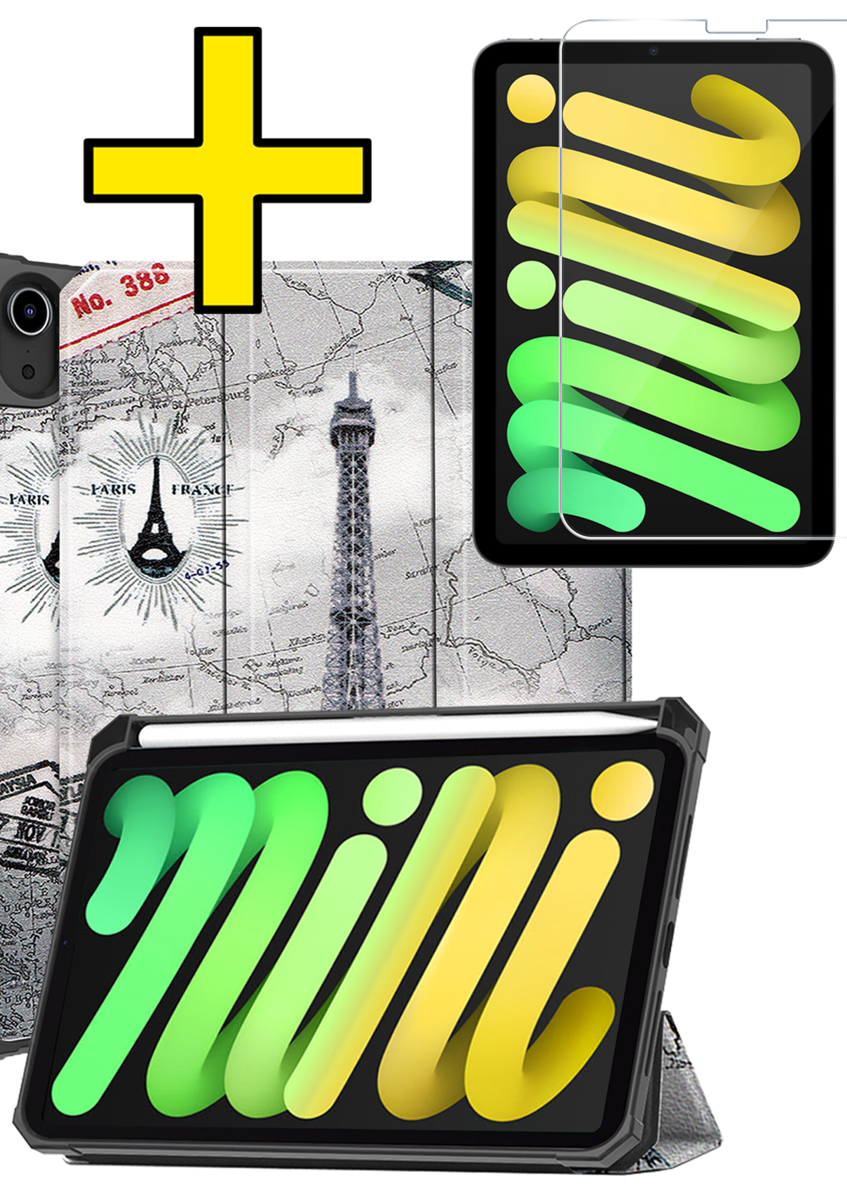 LUQ LUQ iPad Mini 7 Hoesje Met Uitsparing Apple Pencil En Met Screenprotector - Eiffeltoren