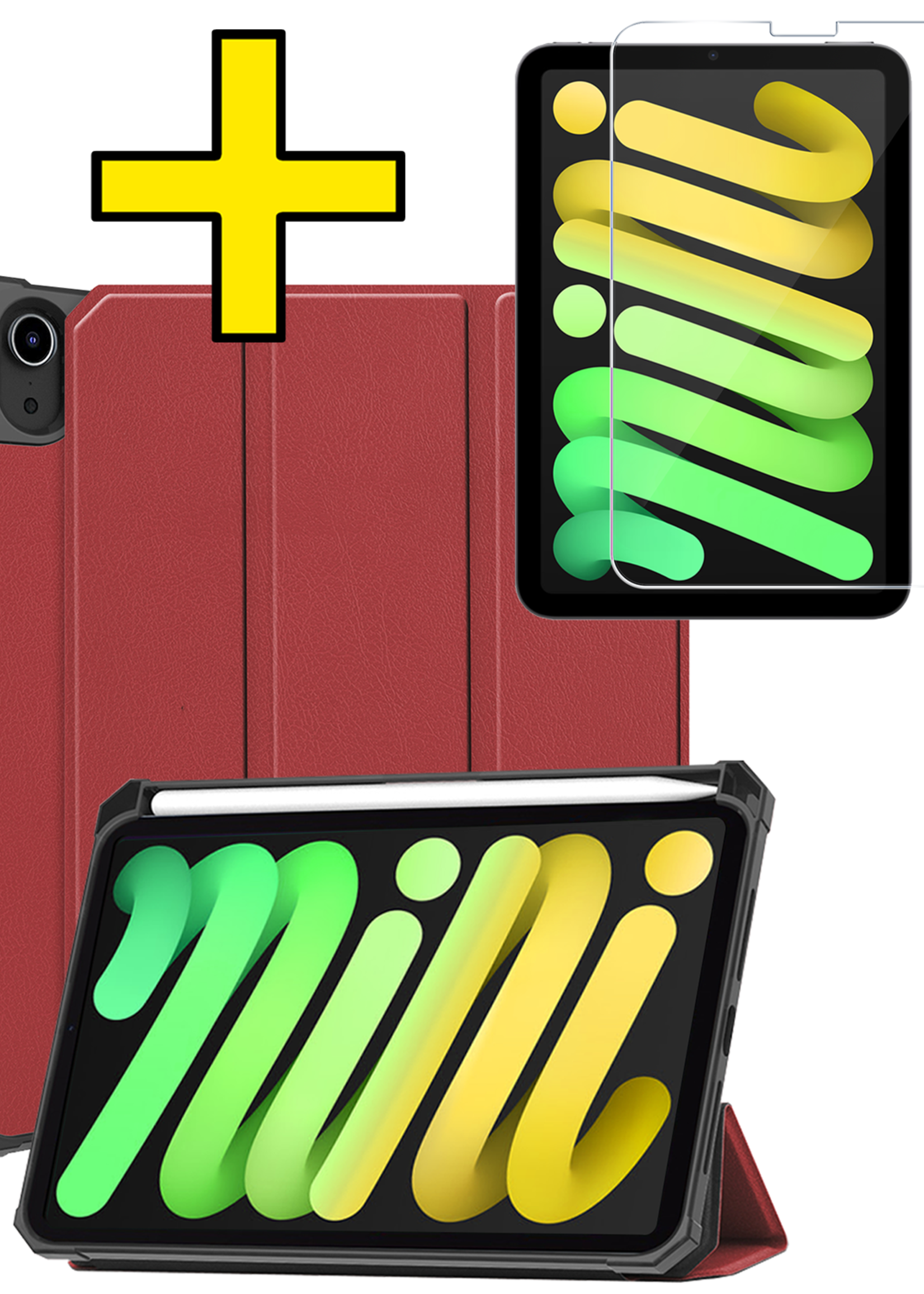 LUQ LUQ iPad Mini 7 Hoesje Met Uitsparing Apple Pencil En Met Screenprotector - Donkerrood