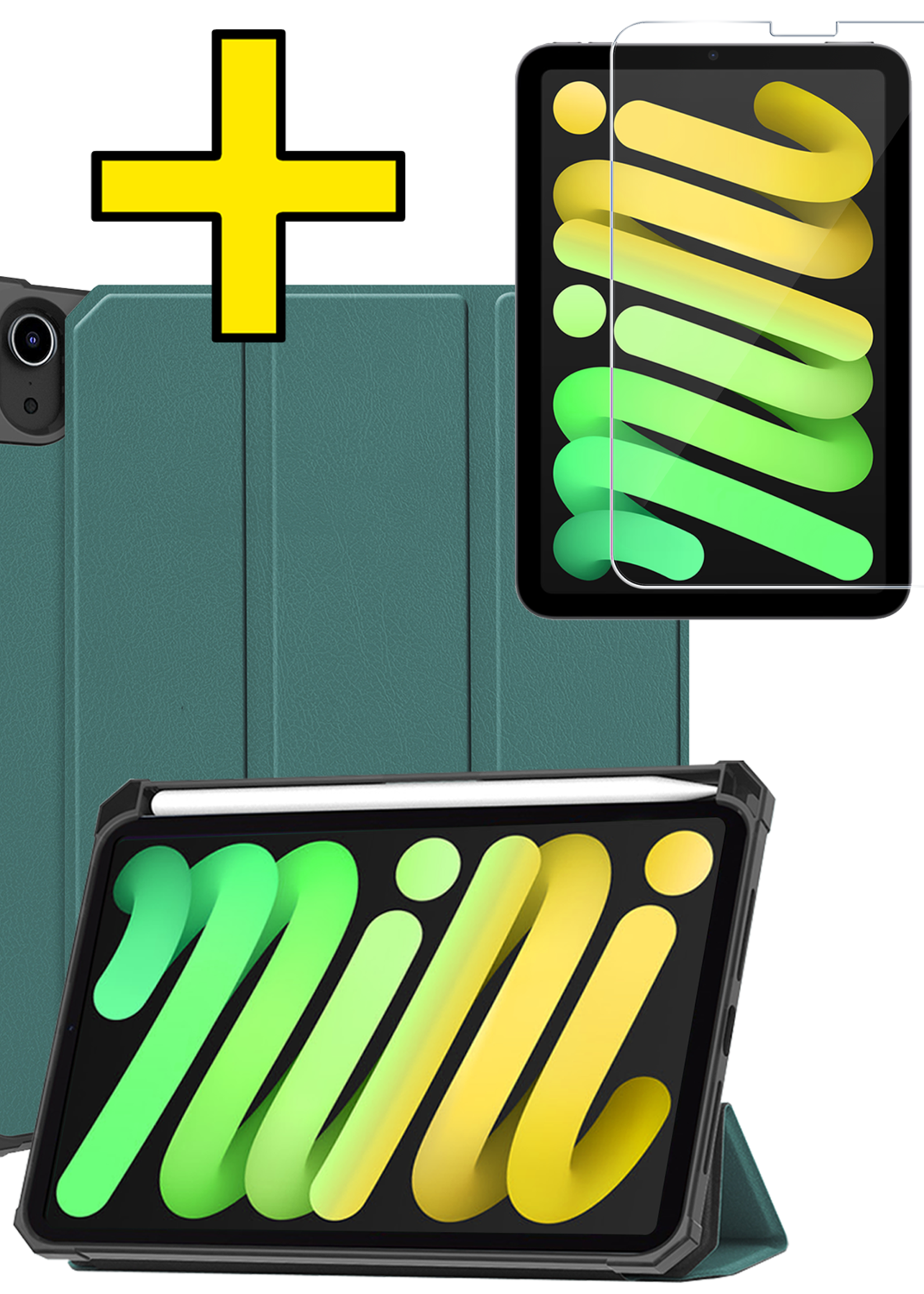 LUQ LUQ iPad Mini 7 Hoesje Met Uitsparing Apple Pencil En Met Screenprotector - Donkergroen